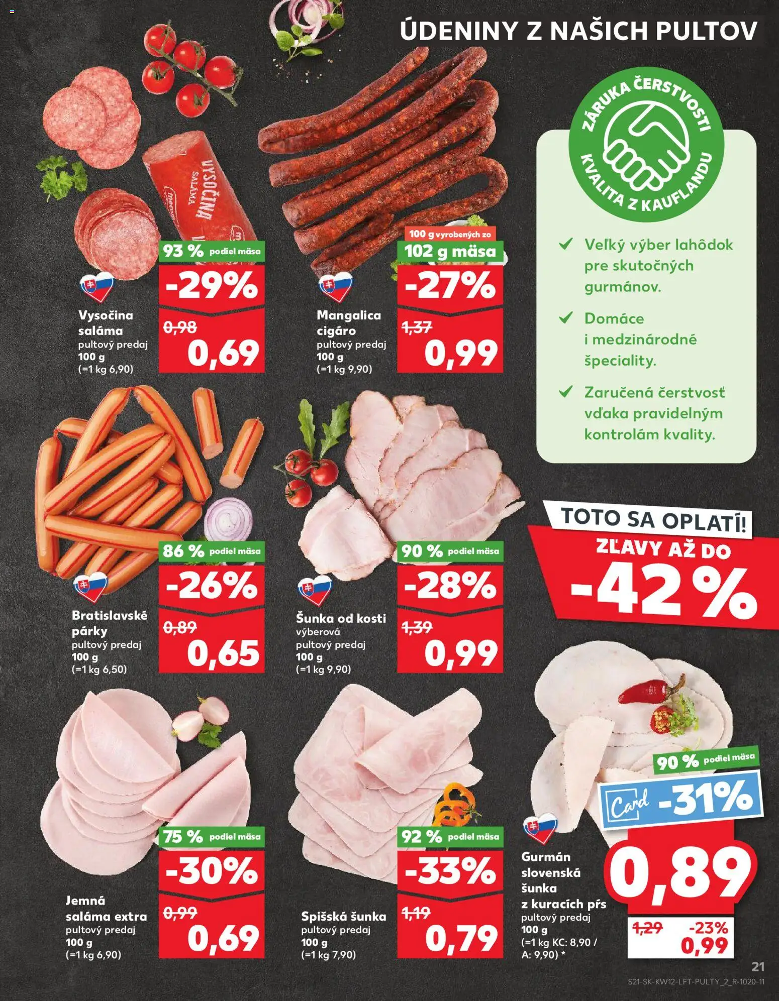 Nové Kaufland akcie – leták je platný od 19.03.2026 | Strana: 21 | Produkty: Saláma, Šunka, Párky