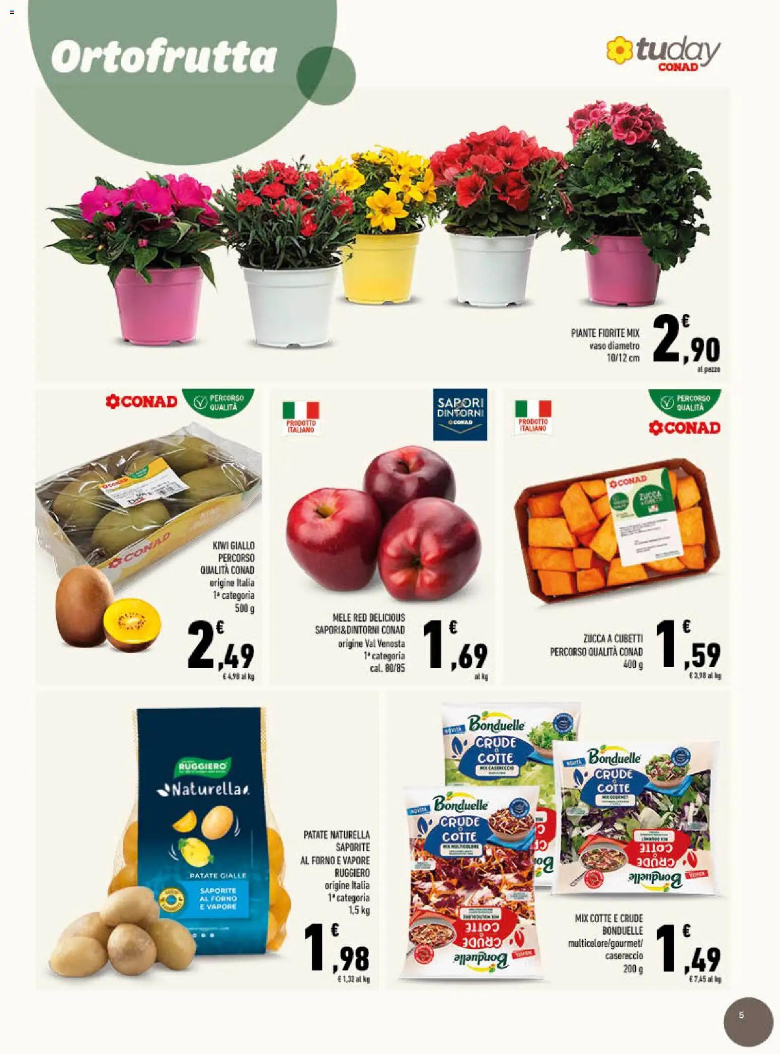 Volantino Conad del 07.01.2026 | Pagina: 5 | Prodotti: Mele, Kiwi, Patate, Vaso