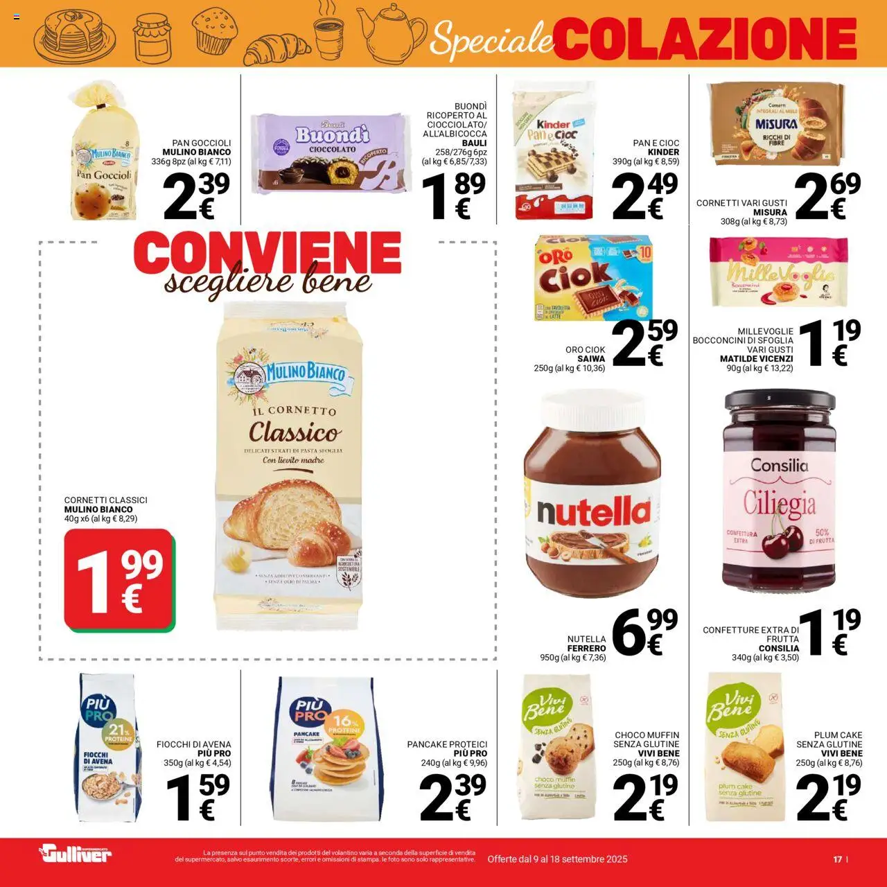 Volantino Gulliver del 09.09.2025 | Pagina: 17 | Prodotti: Cioccolato, Fiocchi, Pasta, Nutella
