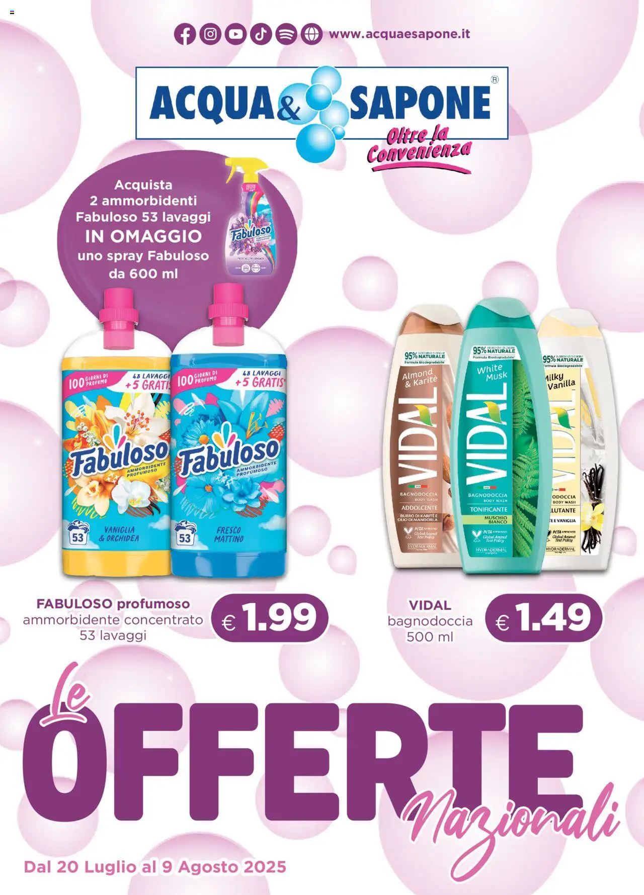 Volantino Acqua e Sapone del 20.07.2025 | Pagina: 1 | Prodotti: Ammorbidente, Tè, Burro, Profumo