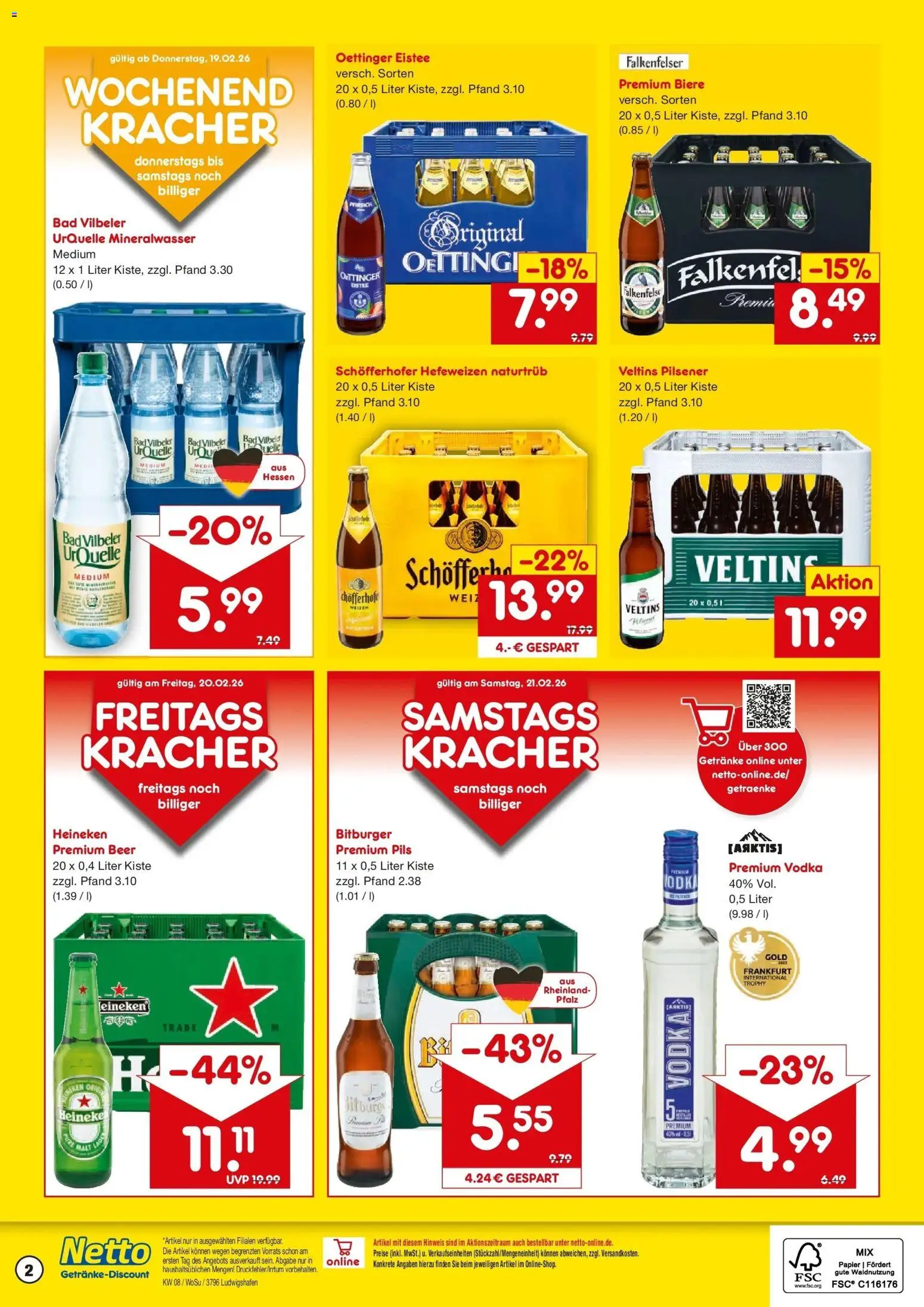 Netto Marken-Discount prospekt Ludwigshafen	 – gültig ab 16.02.2026 | Seite: 2 | Produkte: Bitburger, Oettinger, Vodka, Veltins