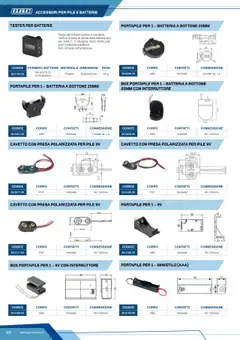 Anteprima del volantino CAVETTO CON PRESA POLARIZZATA PER PILE 9V, Cavetto con presa polarizzata per pile 9V. Corpo PVC, contatti nichelati, fili (150mm). valido a partire dal 12.04.2025 | Pagina: 98