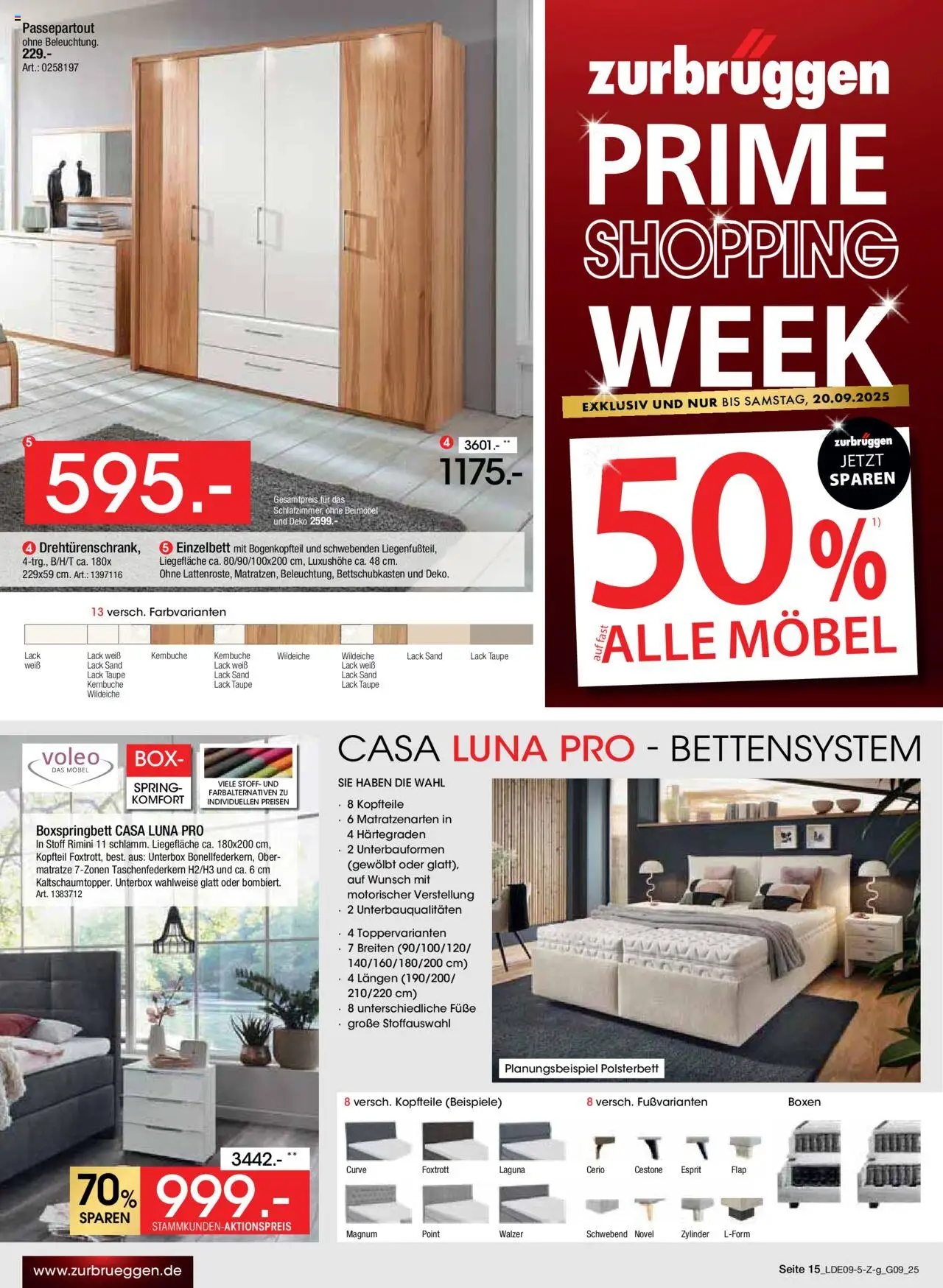 Zurbrüggen - Prime Shopping Week – gültig ab 14.09.2025 | Seite: 15 | Produkte: Matratze, Boxspringbett, Einzelbett, Polsterbett