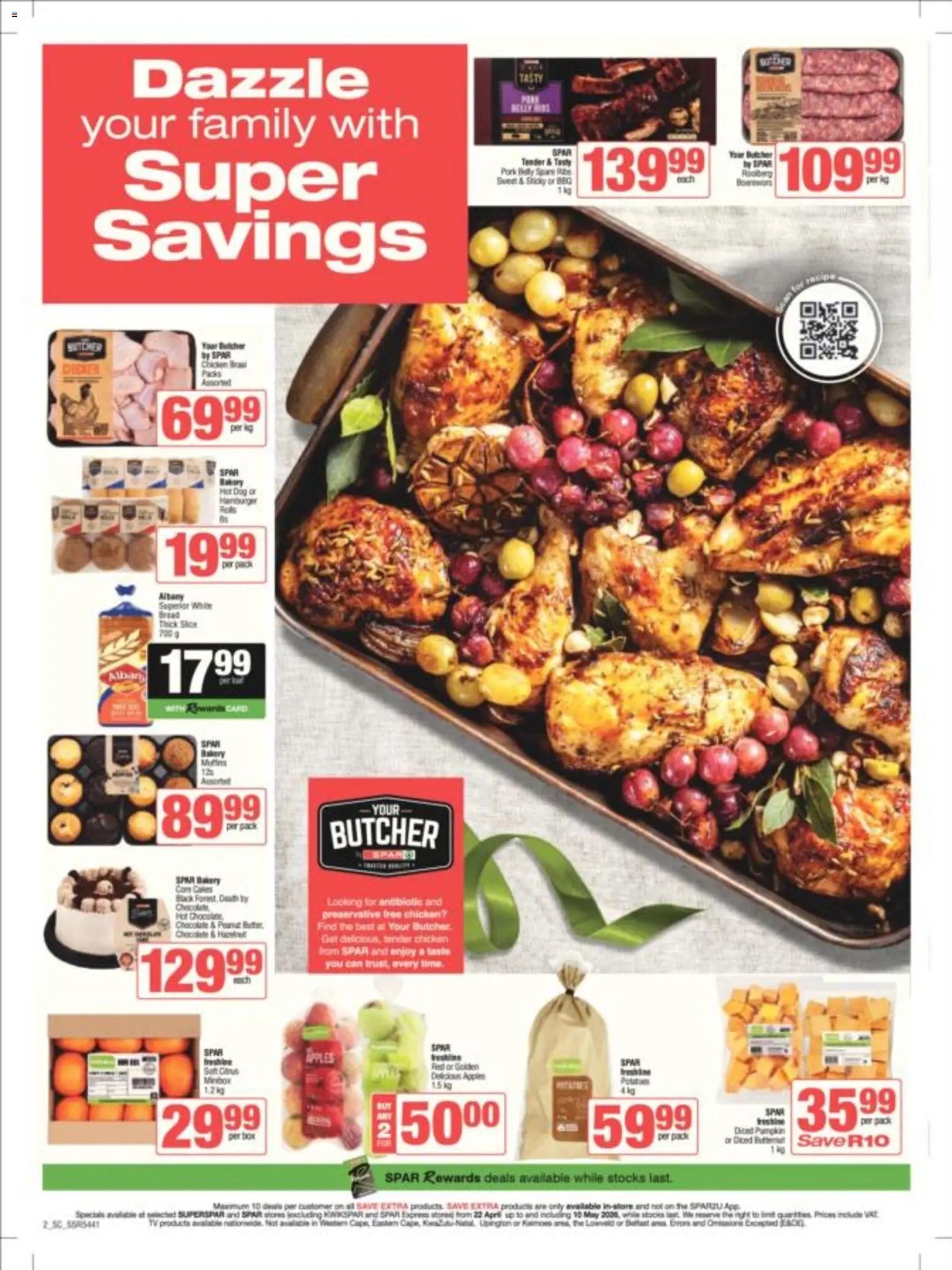 New Spar catalogue – valid from 22.04.2026 | Page: 2 | Products: Corn, Boerewors, Apples, Preservative
