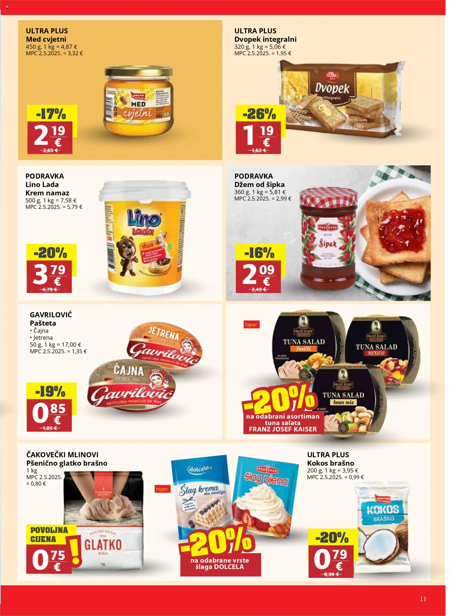 Ultra Gros katalog | vrijedi od 22.04.2026 | Stranica: 11 | Proizvodi: Dvopek, Pašteta, Salata, Tuna