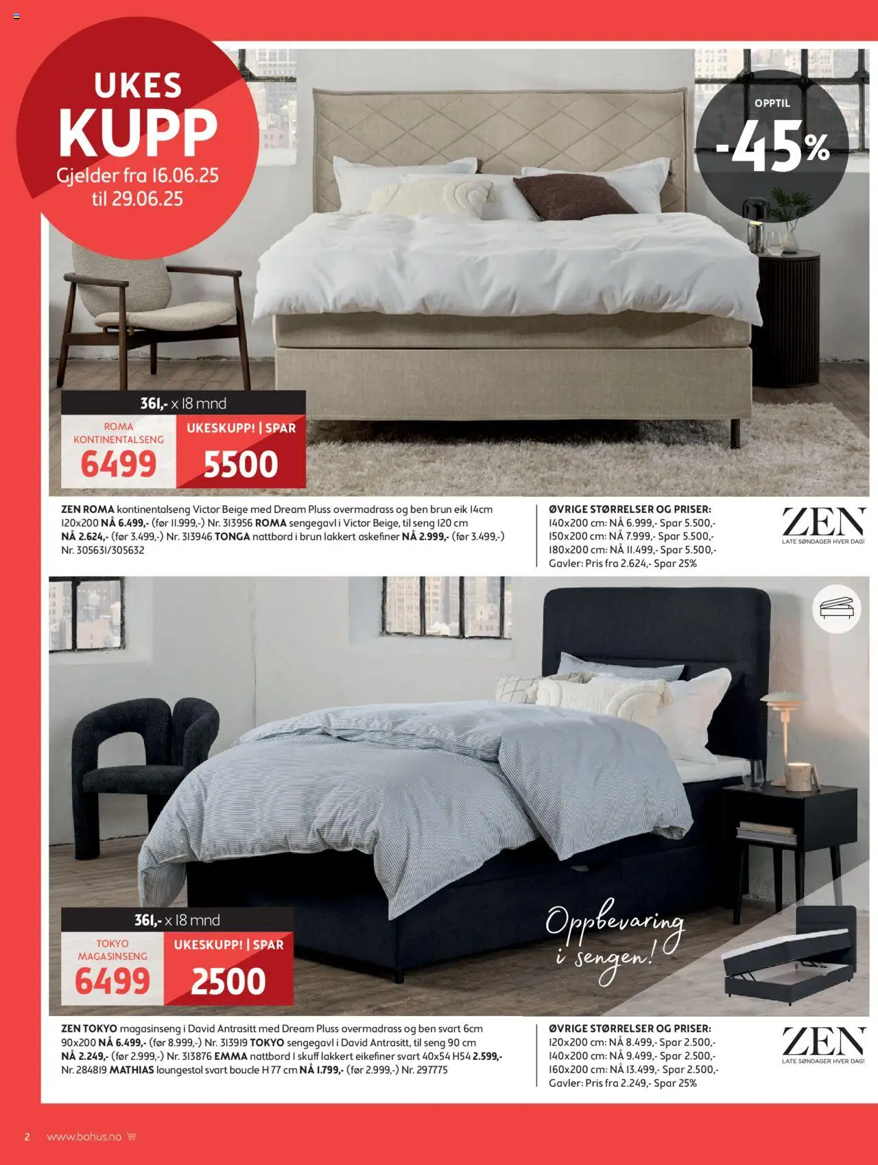  | Side: 2 | Produkter: Overmadrass, Kontinentalseng, Seng, Nattbord