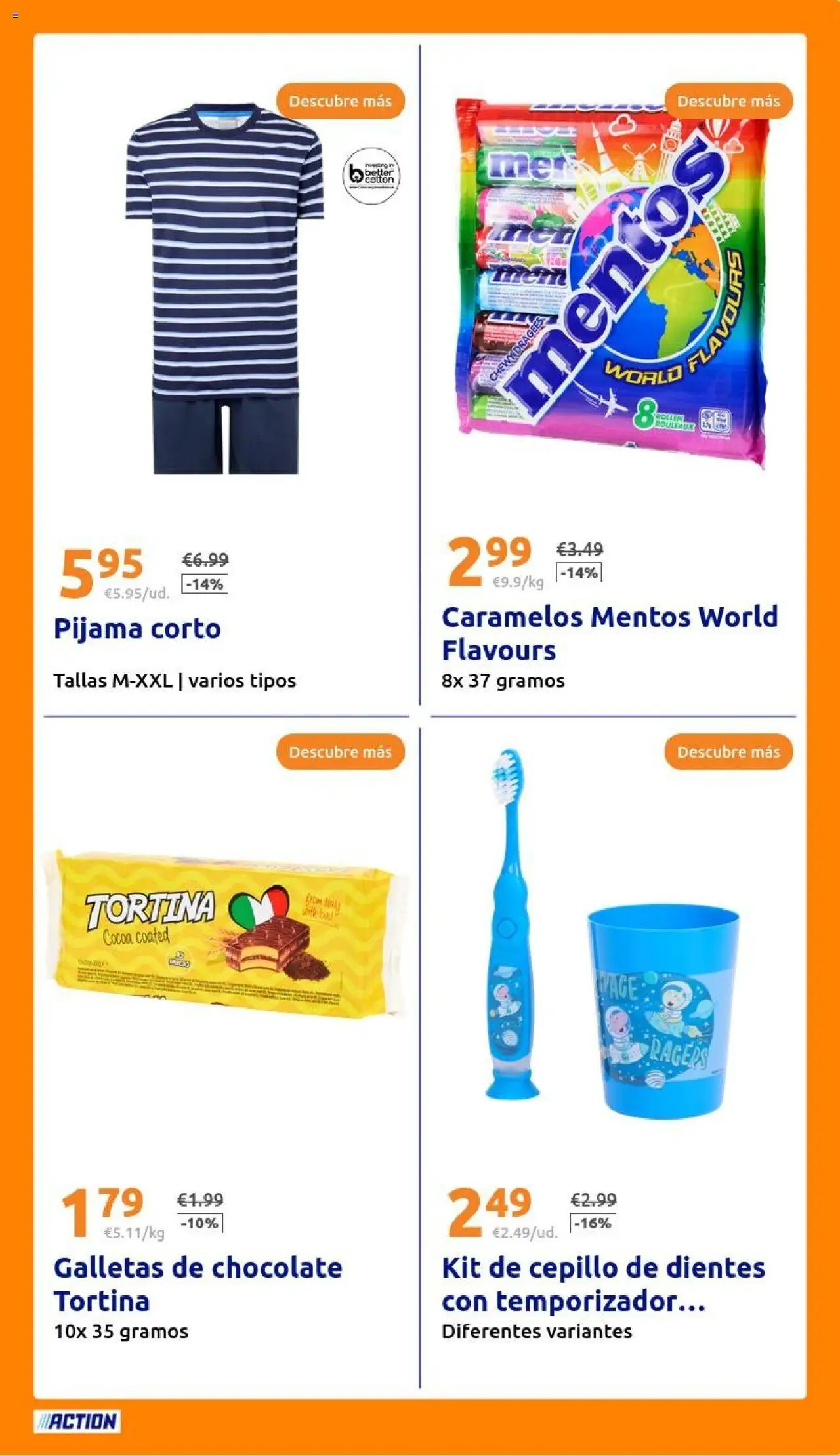 Action - Action ES week 26 2025 │ válido desde el 18.06.2025 | Página: 19 | Productos: Cepillo, Pijama, Chocolate, Galletas