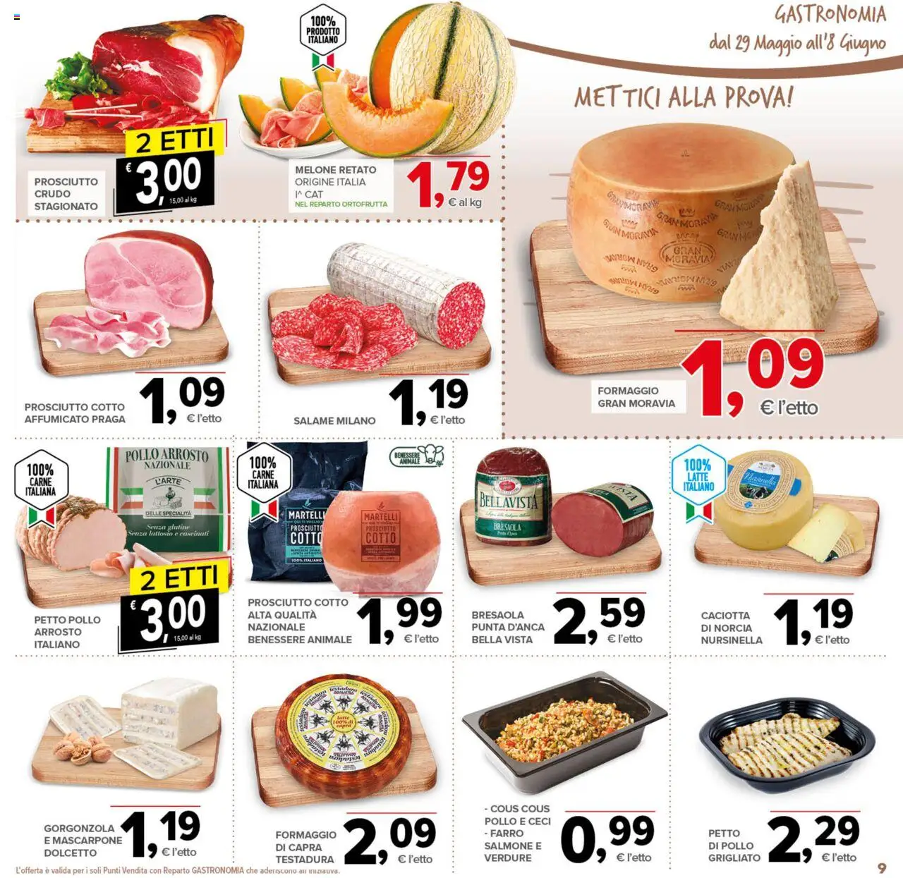 Volantino Todis del 29.05.2025 | Pagina: 9 | Prodotti: Petto di Pollo, Verdure, Prosciutto, Gorgonzola