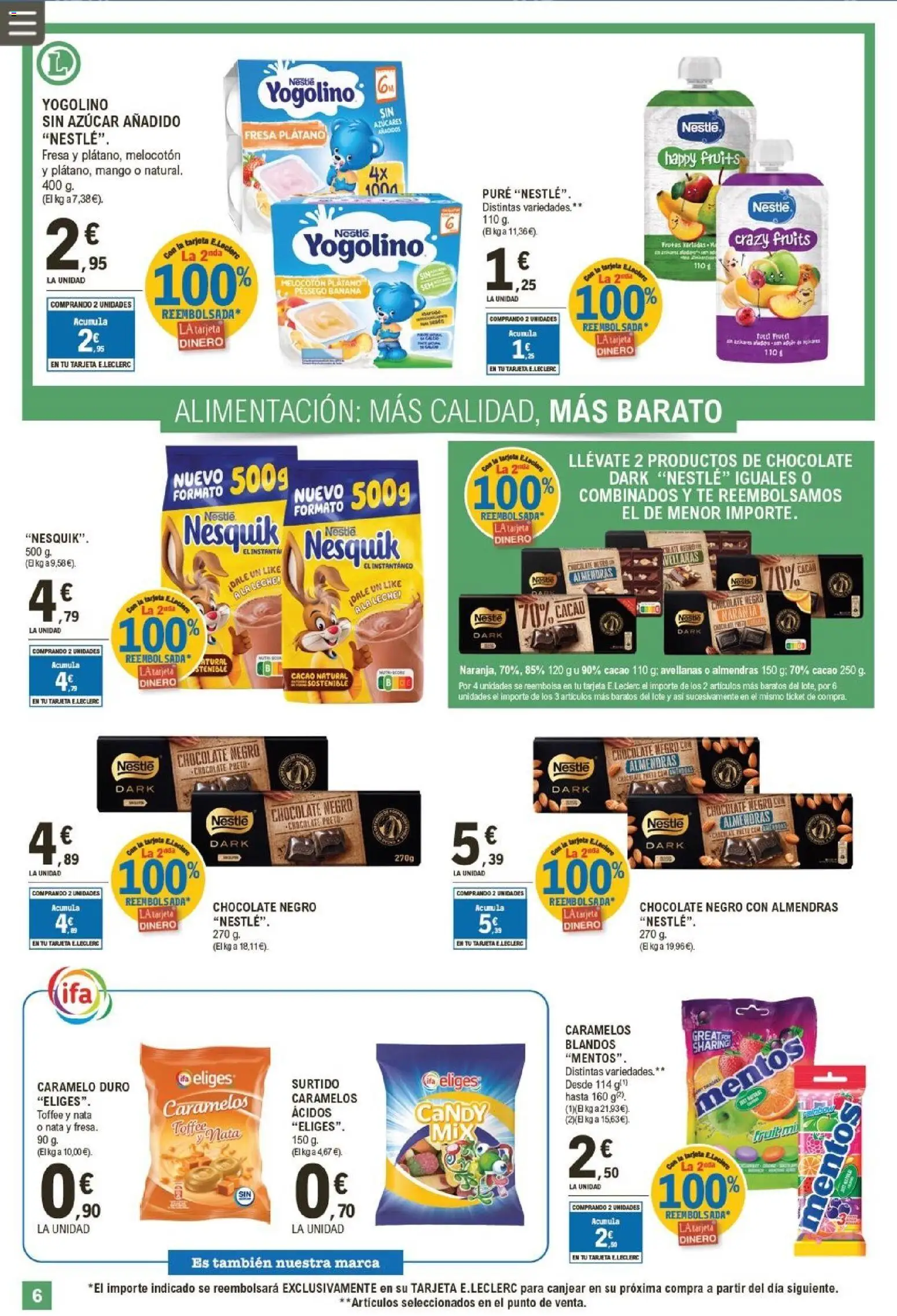 E.Leclerc folleto │ válido desde el 25.02.2026 | Página: 6 | Productos: Leche, Chocolate, Té, Φρυγανιές σικάλεως