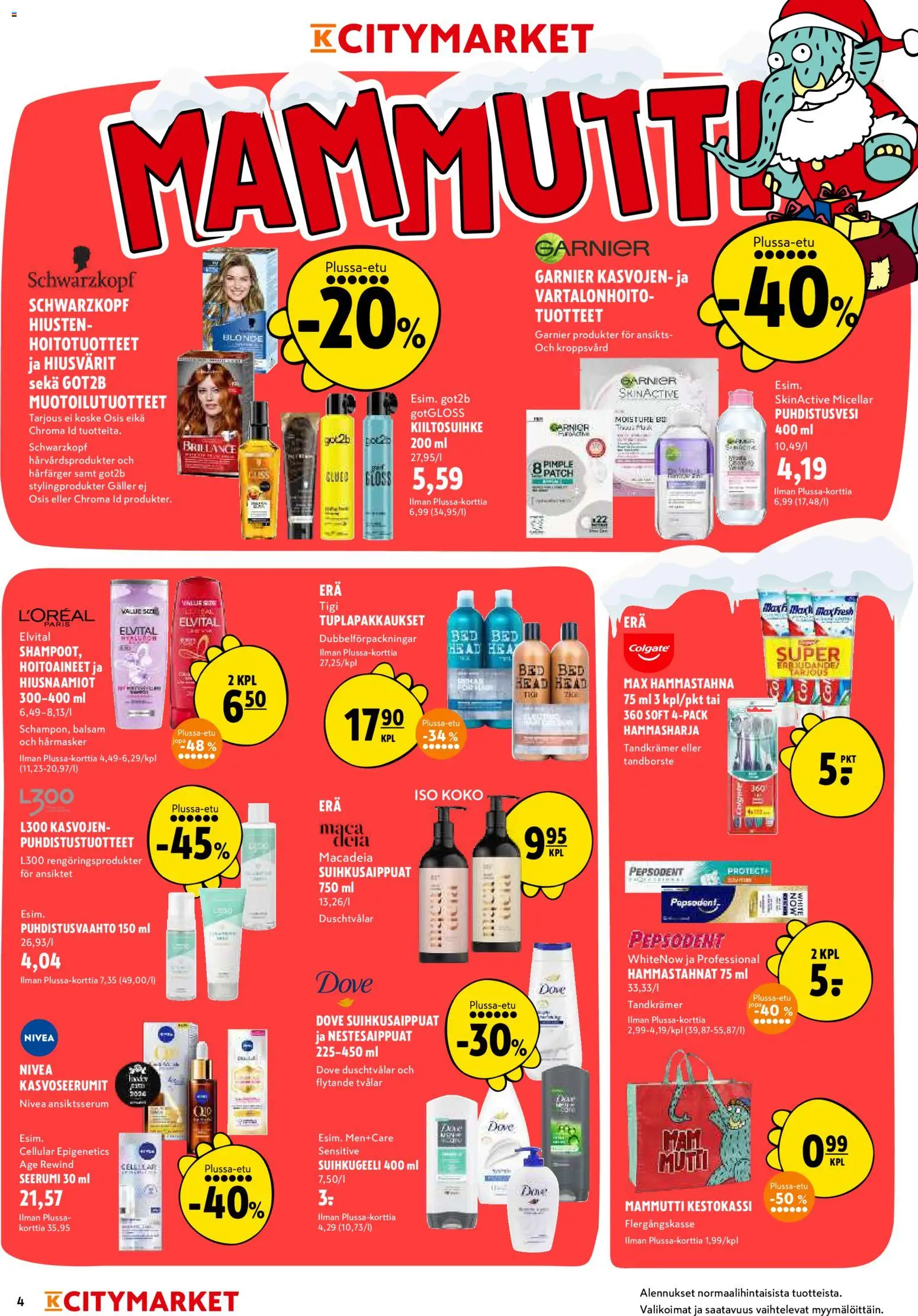 K-Citymarket tarjoukset – voimassa 11.12.2025 alkaen | Sivu: 4 | Tuotteet: Suihkugeeli, Hammastahna, Hammasharja, Seerumi