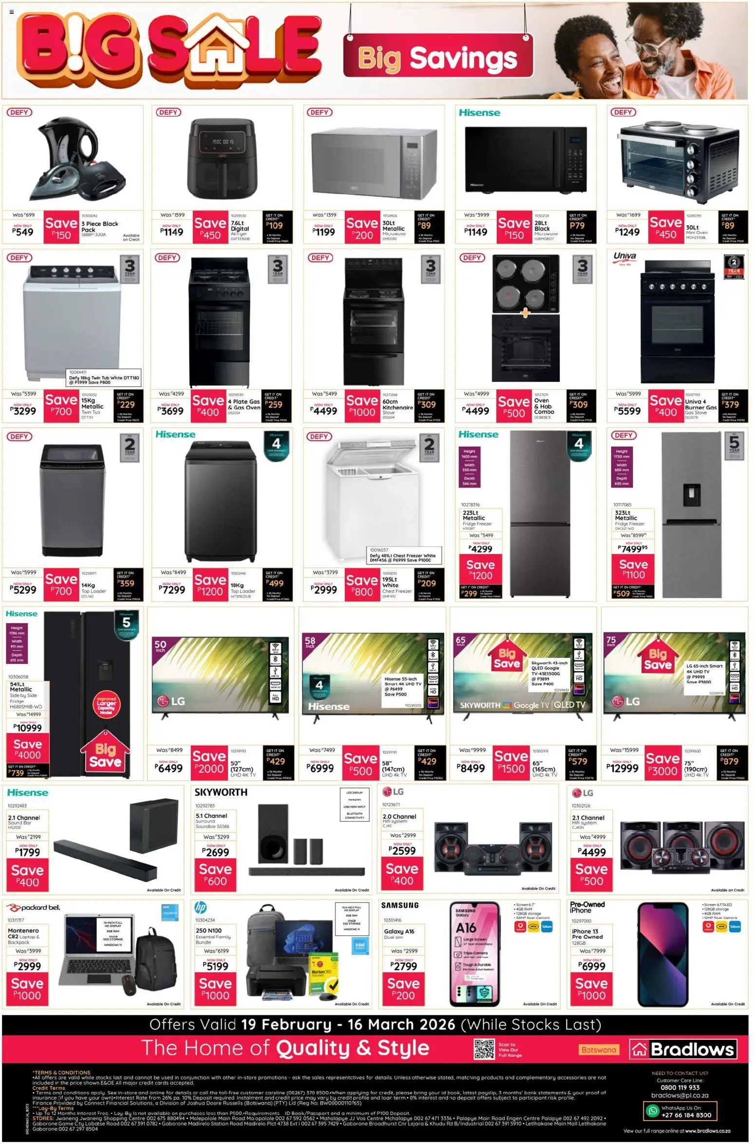 New Bradlows catalogue – valid from 19.02.2026 | Page: 4 | Products: Backpack, Freezer, TV, Freezer fridge