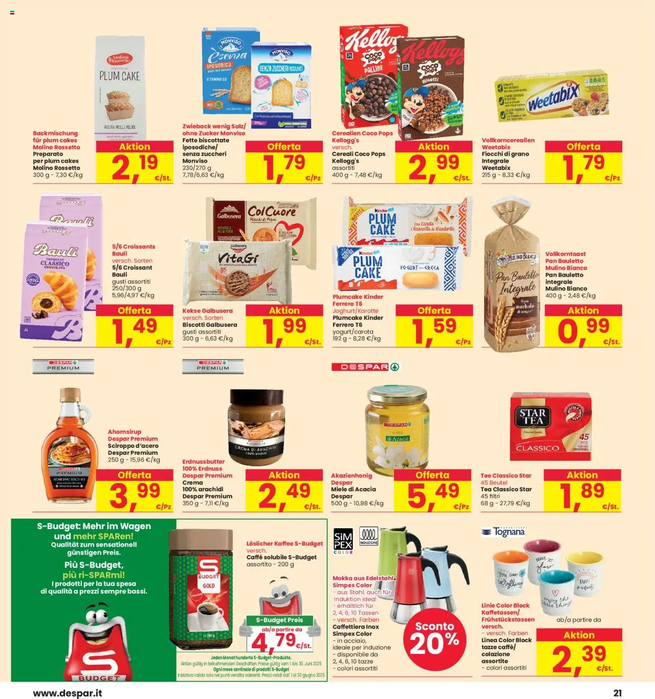 Volantino Interspar del 05.06.2025 | Pagina: 21 | Prodotti: Yogurt, Caffettiera, Cereali, Fiocchi