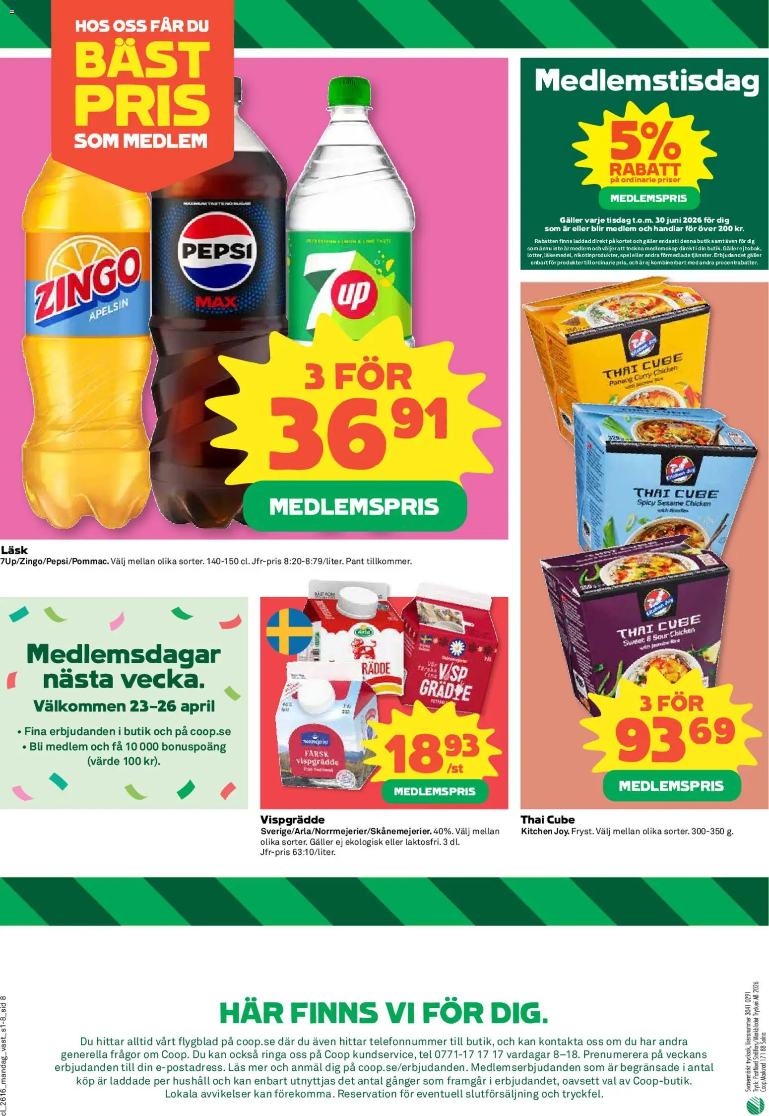 Coop reklamblad aktuell från 13.04.2026 | Sida: 8 | Produkter: Zingo, Pepsi, Apelsin, Vispgrädde