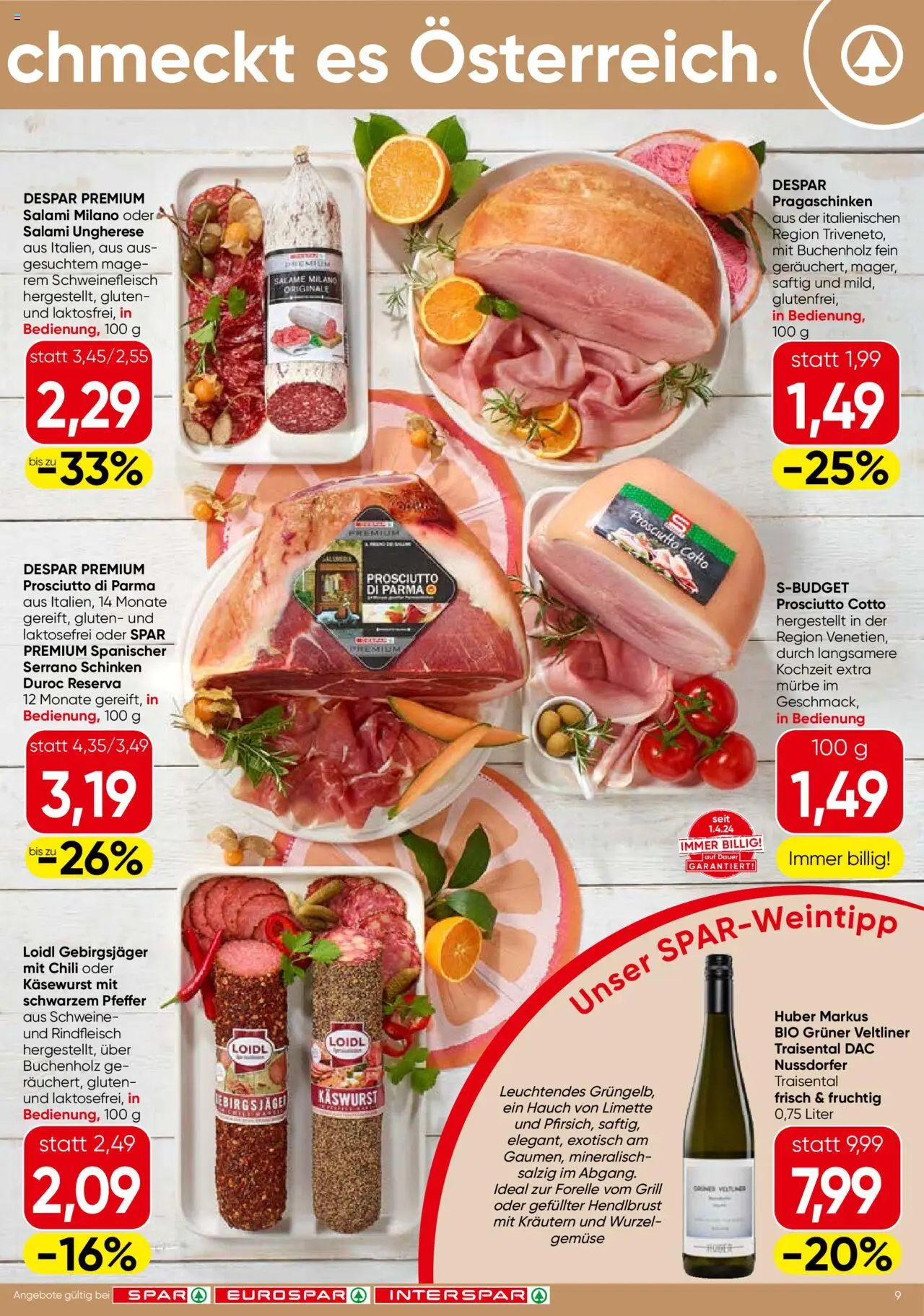 Spar Flugblatt - Salzburg gültig ab 31.07.2025 | Seite: 9 | Produkte: Gemüse, Chili, Schinken, Schweinefleisch