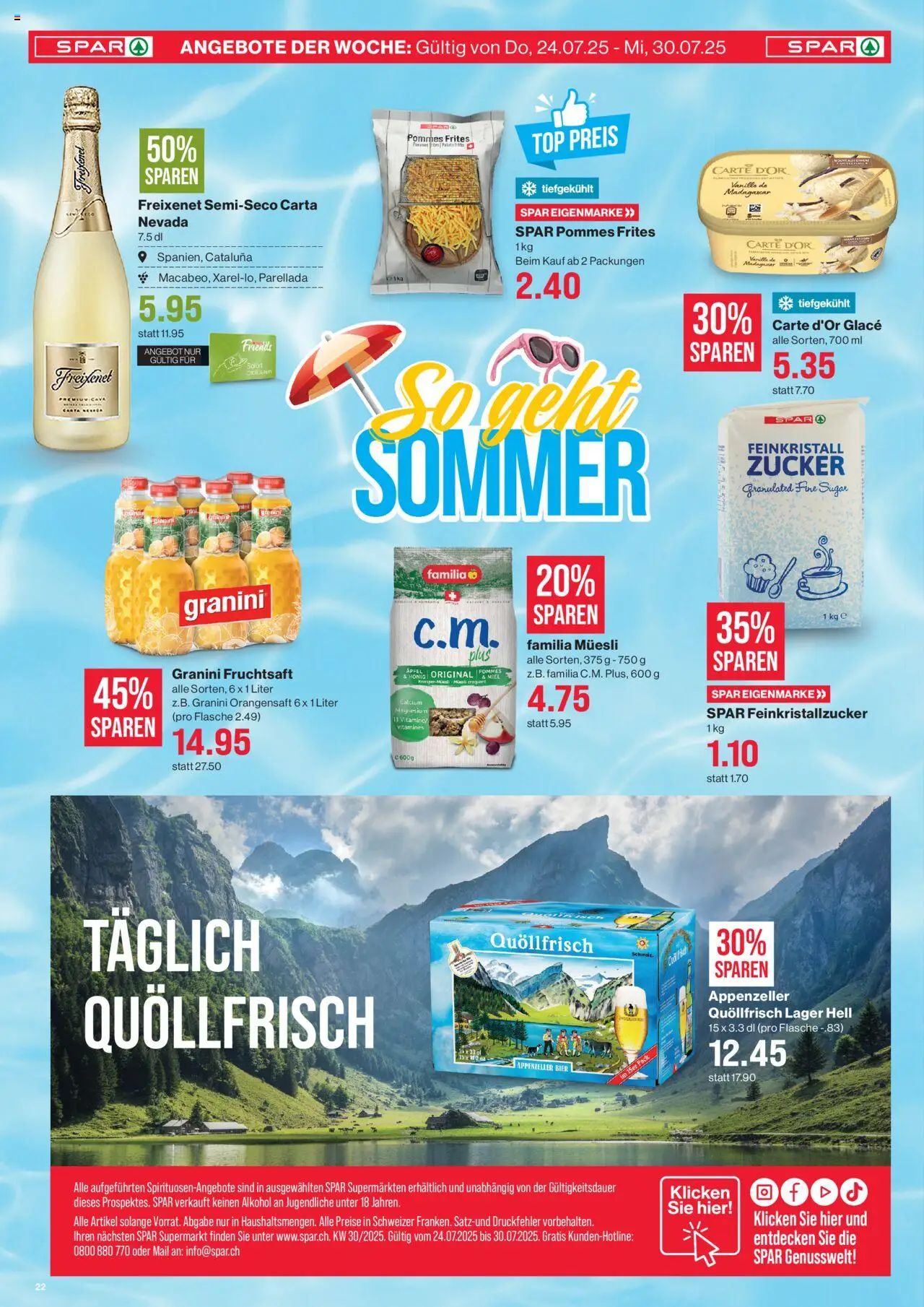 SPAR Aktionen ab 24.07.2025 | Seite: 22 | Produkte: Pommes Frites, Orangensaft, Äpfel, Zucker