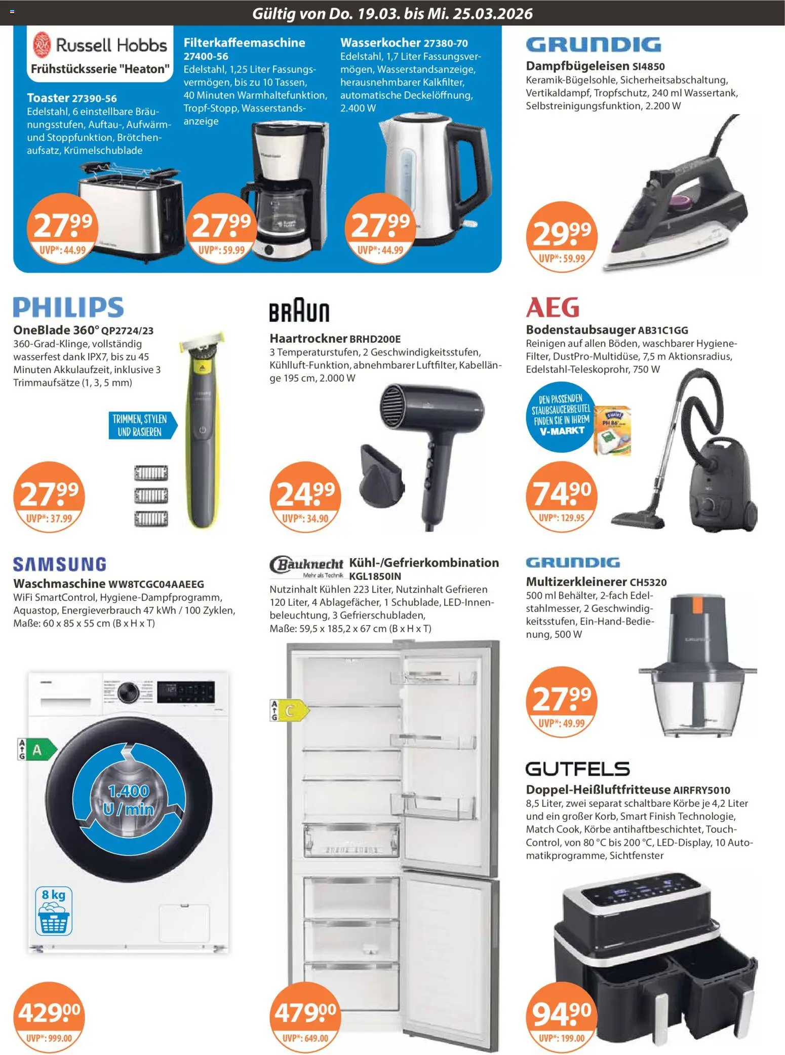 V-Markt Angebote – gültig ab 19.03.2026 | Seite: 20 | Produkte: Philips, Waschmaschine, Samsung, Filterkaffeemaschine