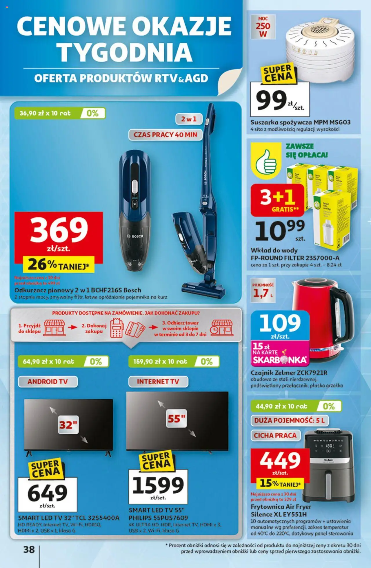 Auchan Gazetka - Odlotowe ceny na start szkoły Hipermarket od 14.08.2025 | Strona: 38 | Produkty: USB, Suszarka, Czajnik, Odkurzacz pionowy