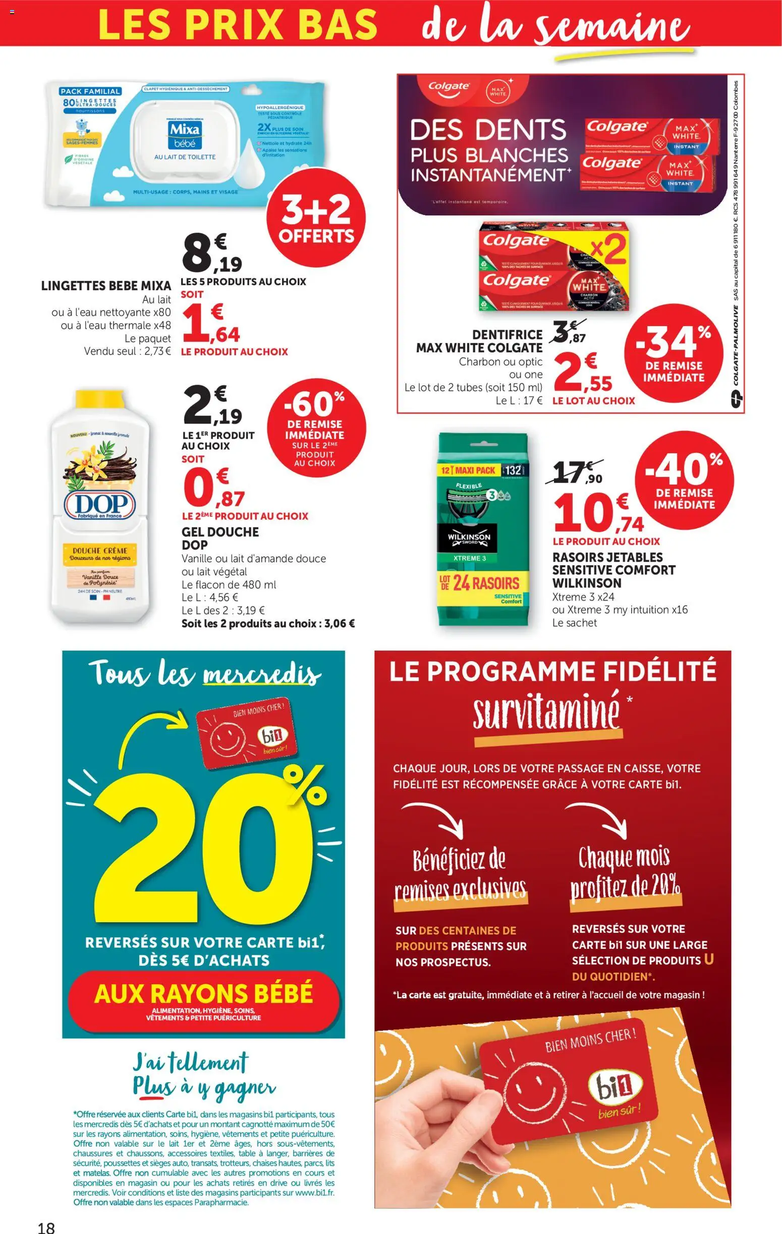 {H1} | Page: 18 | Produits: Lait d'amande, Gel douche, Dentifrice, Douche