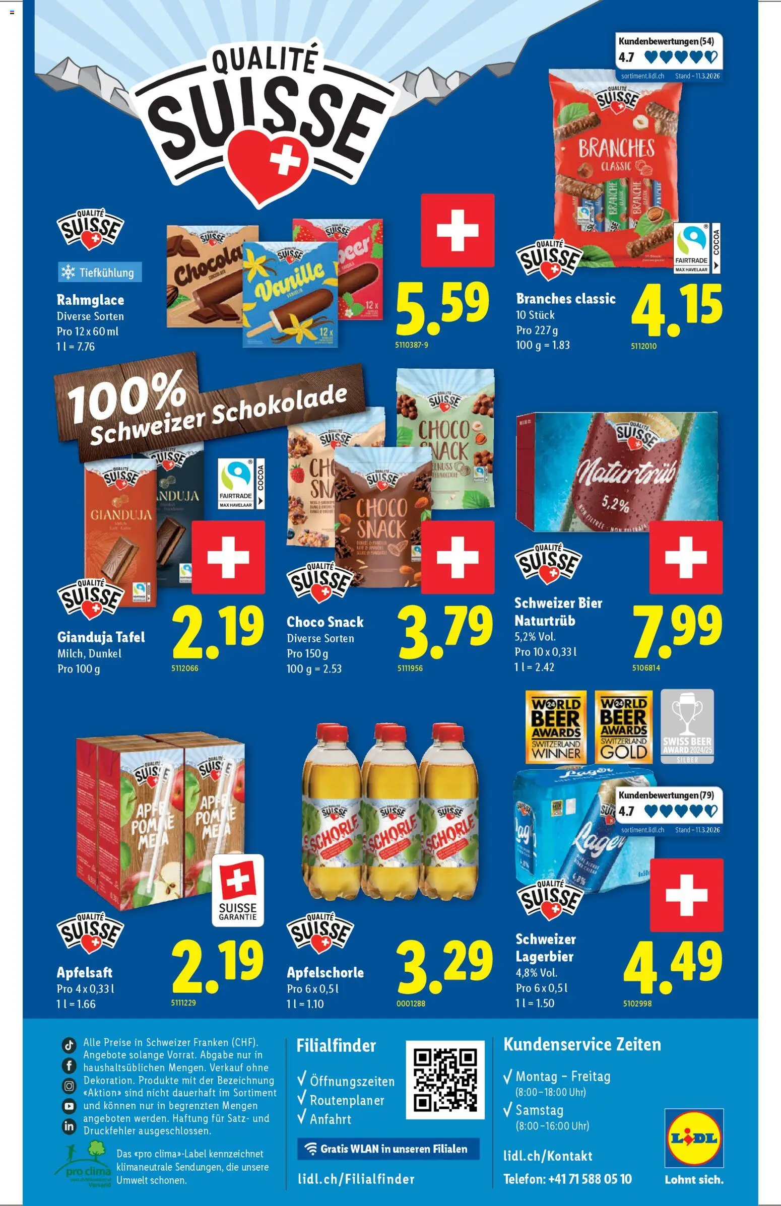Lidl aktionen Qualité Suisse – gültig ab 16.04.2026 | Seite: 4 | Produkte: Apfelsaft, Bier, Äpfel, Uhr