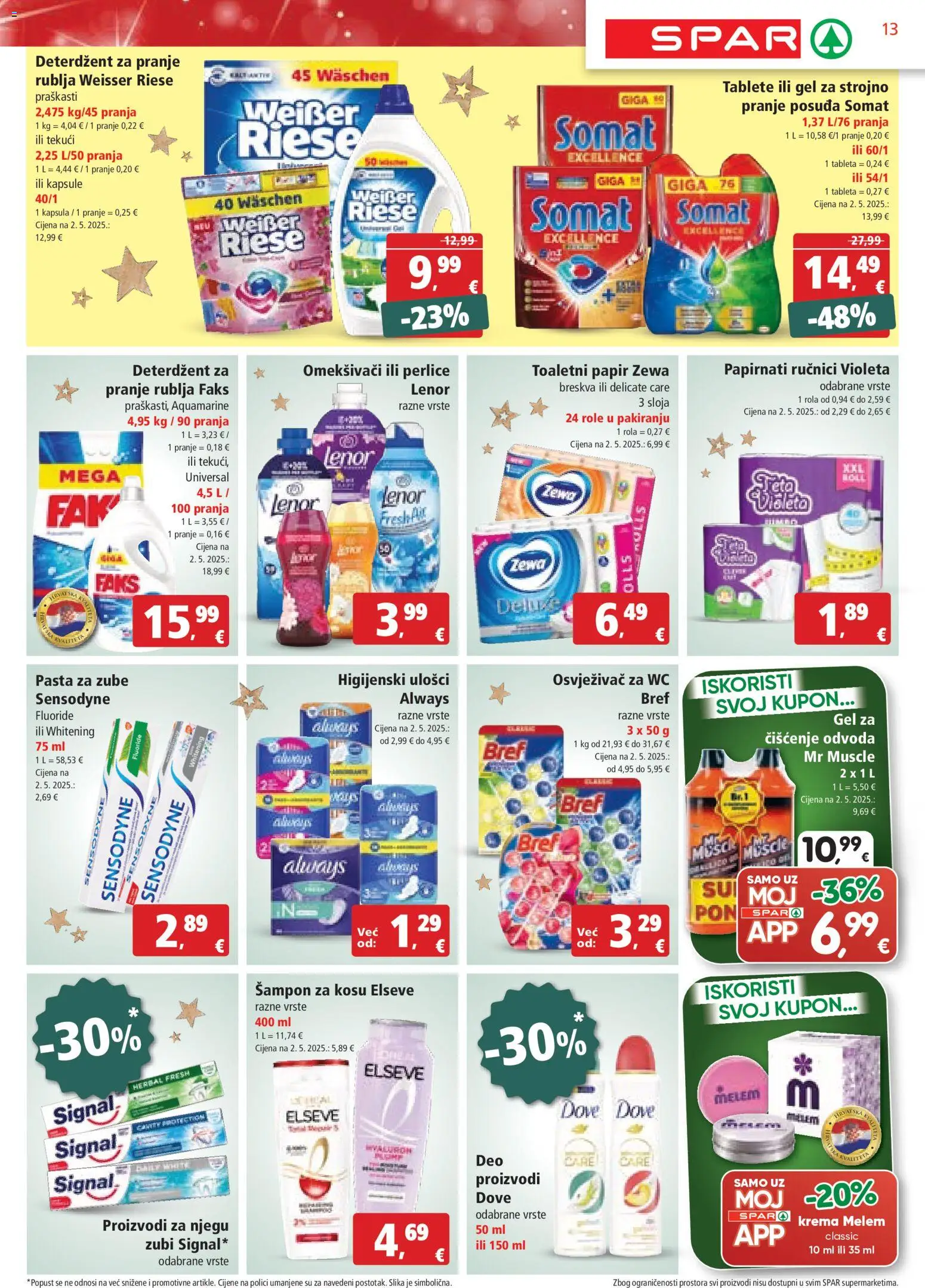 Spar katalog | vrijedi od 10.12.2025 | Stranica: 13 | Proizvodi: Role, Higijenski ulošci, Zewa, Pasta