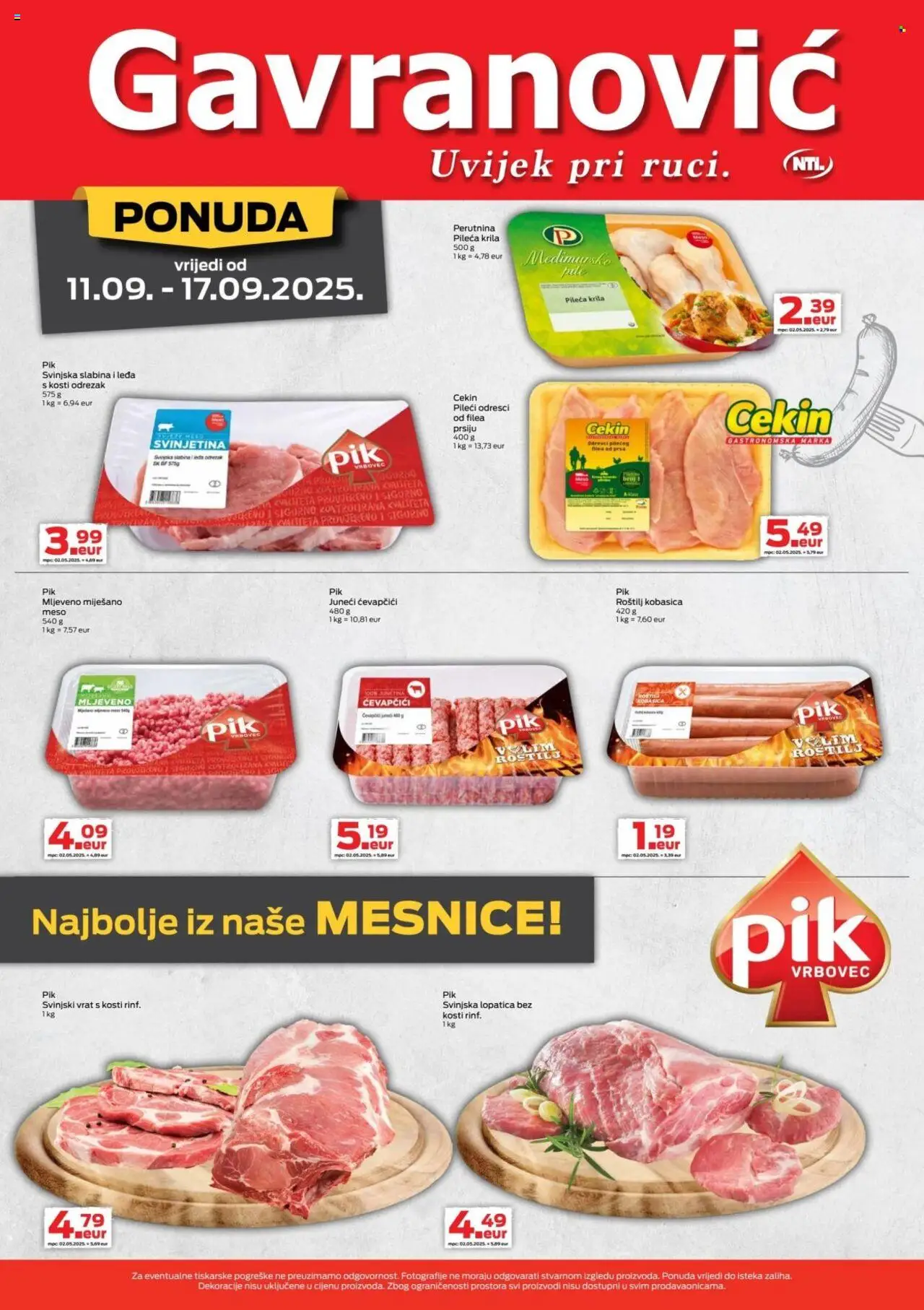 Gavranović katalog | vrijedi od 11.09.2025 | Stranica: 5 | Proizvodi: Roštilj, Pileća krila, Meso, Ćevapčići