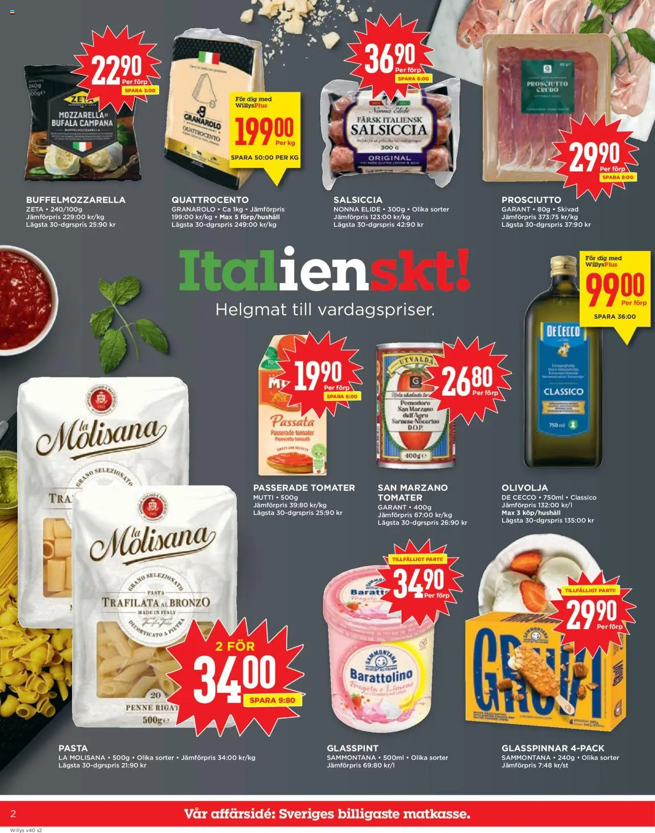 Willys reklamblad aktuell från 29.09.2025 | Sida: 2 | Produkter: Glasspinnar, Olivolja, Tomater, Pasta