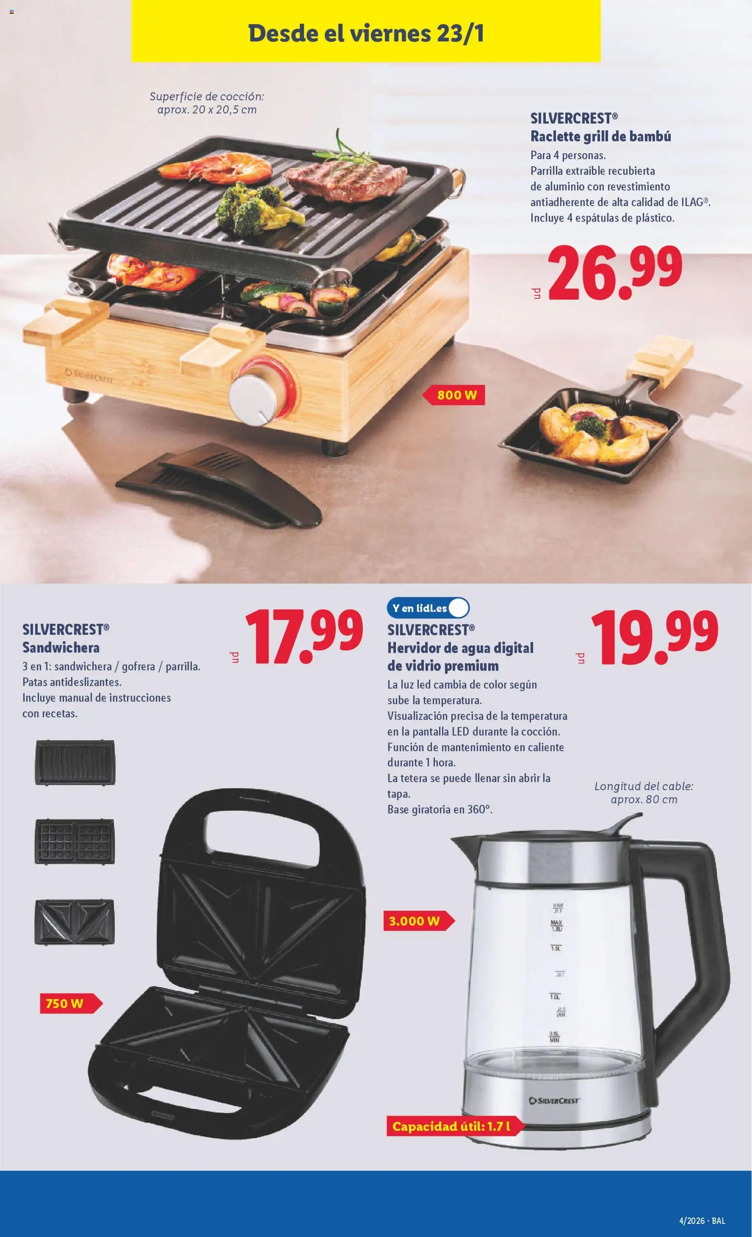 Lidl folleto de bazar │ válido desde el 19.01.2026 | Página: 27 | Productos: Tetera, Cable, Parrilla, Sandwichera