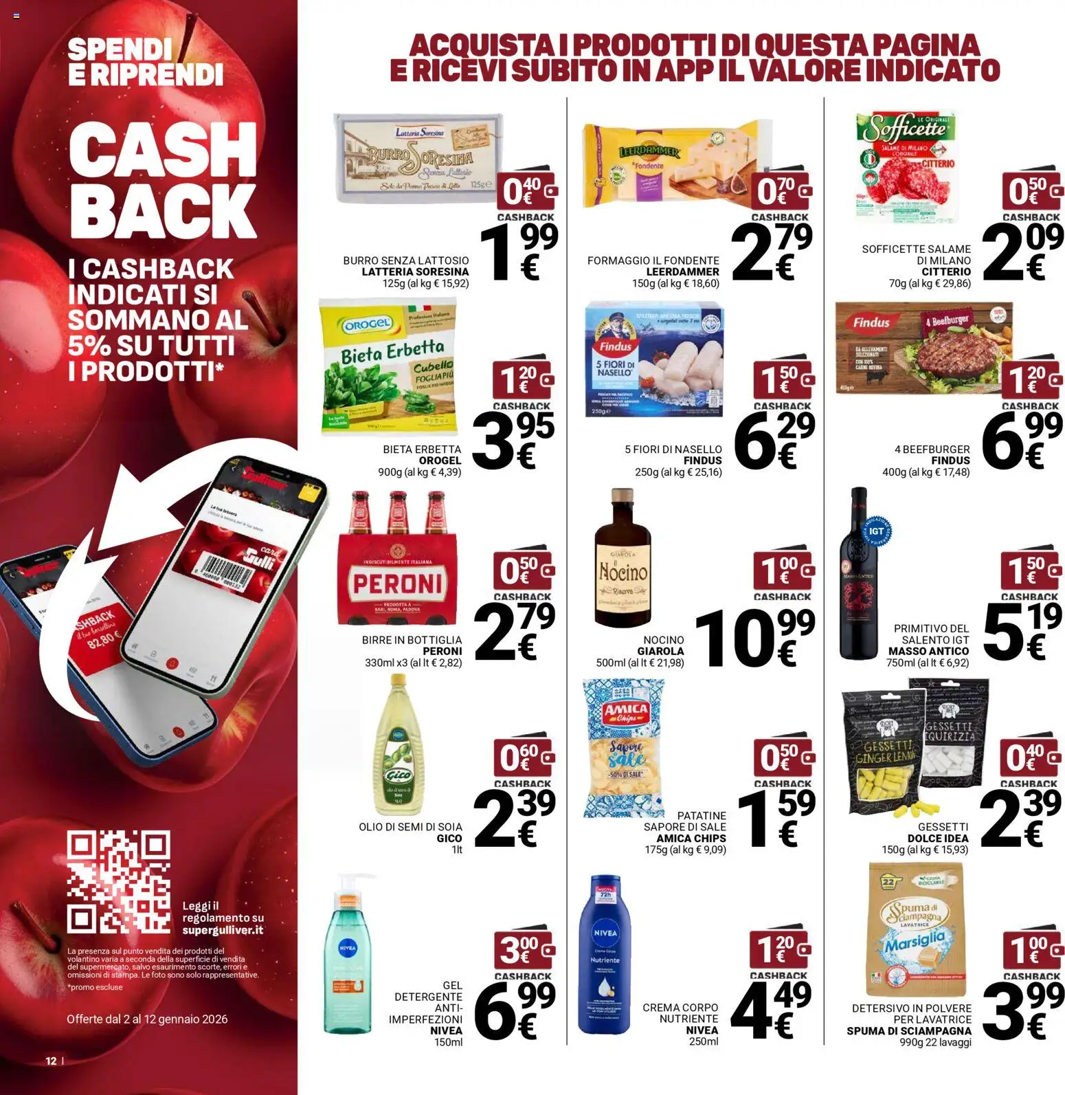 Volantino Gulliver del 02.01.2026 | Pagina: 12 | Prodotti: Detergente, Patatine, Formaggio, Lavatrice