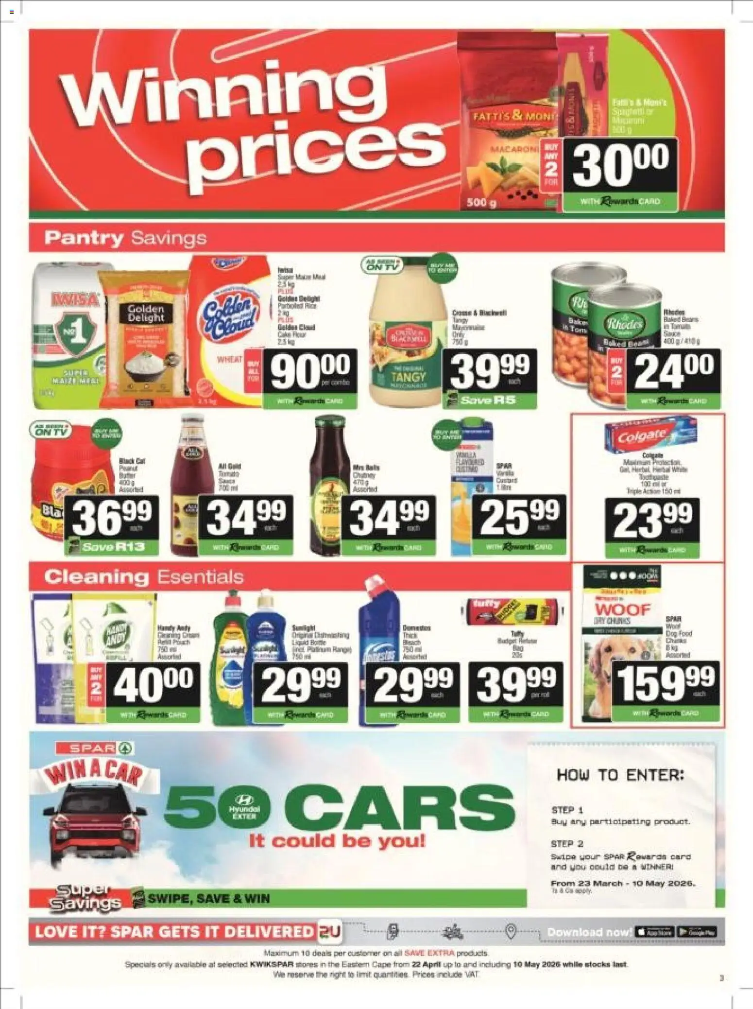 New KWIKSPAR catalogue – valid from 22.04.2026 | Page: 3 | Products: Flour, Baked beans, Rice, Dog food