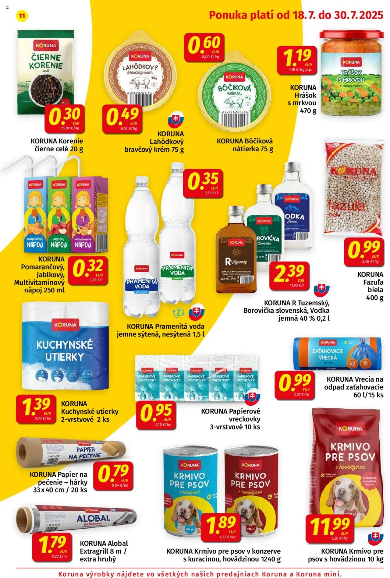 Koruna leták │ platný od 18.07.2025 | Strana: 11 | Produkty: Borovička, Hrášok, Krém, Voda