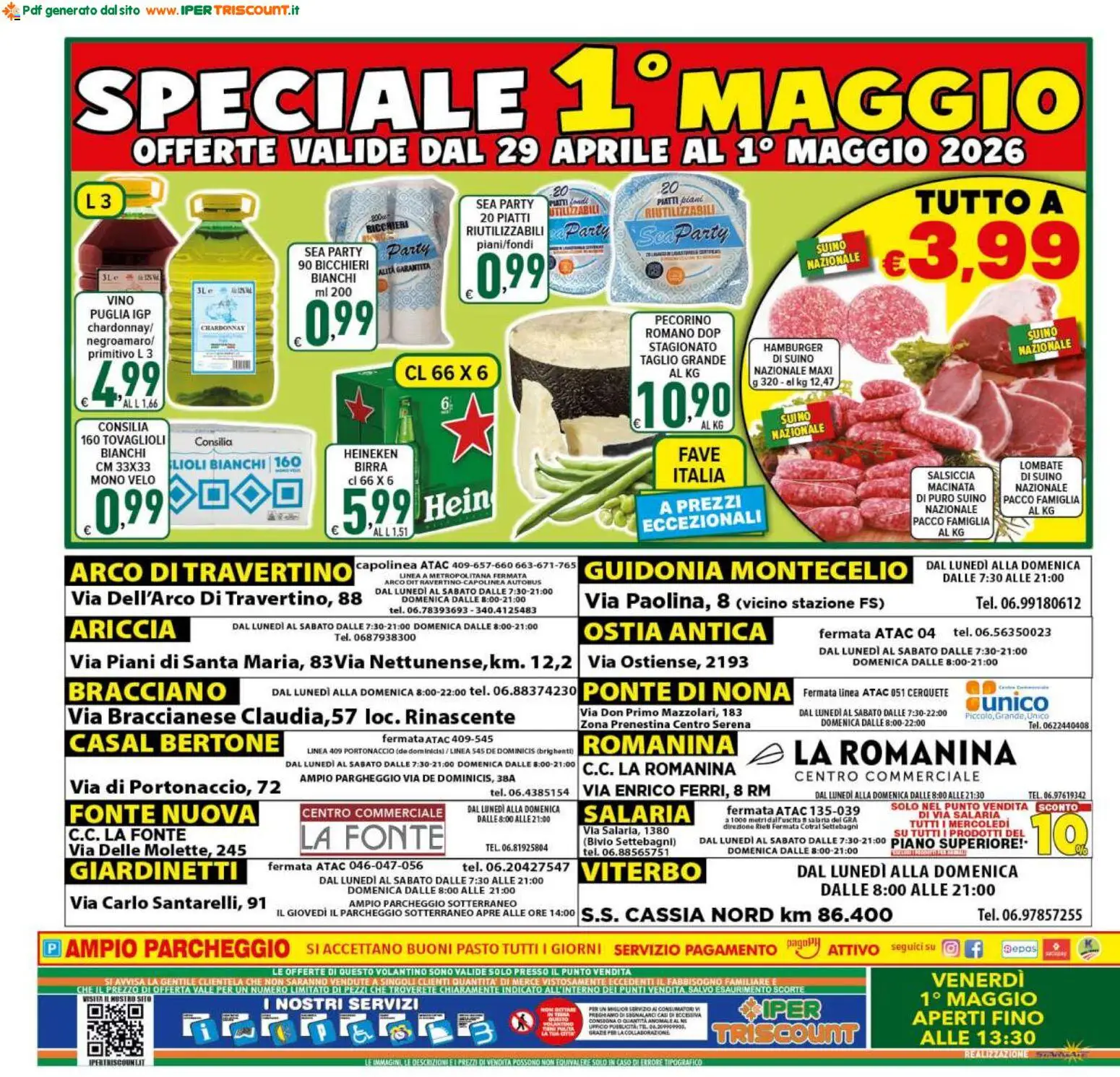Volantino Ipertriscount del 29.04.2026 | Pagina: 20 | Prodotti: Suino, Salsiccia, Heineken, Pecorino