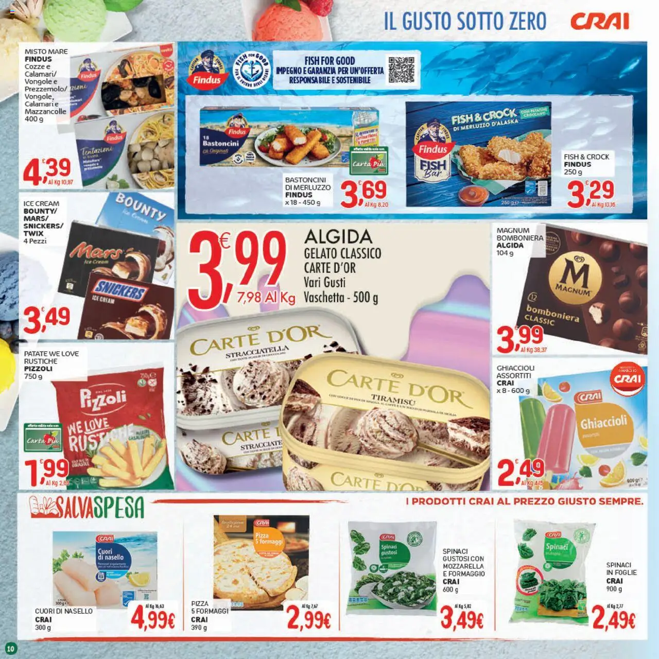 Volantino CRAI del 21.08.2025 | Pagina: 10 | Prodotti: Ghiaccioli, Patate, Mazzancolle, Nasello