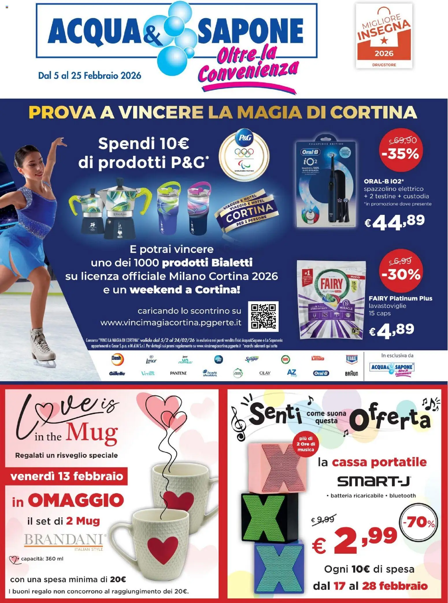 Volantino Acqua e Sapone del 05.02.2026 | Pagina: 1 | Prodotti: Lavastoviglie, The, Spazzolino elettrico, Batteria