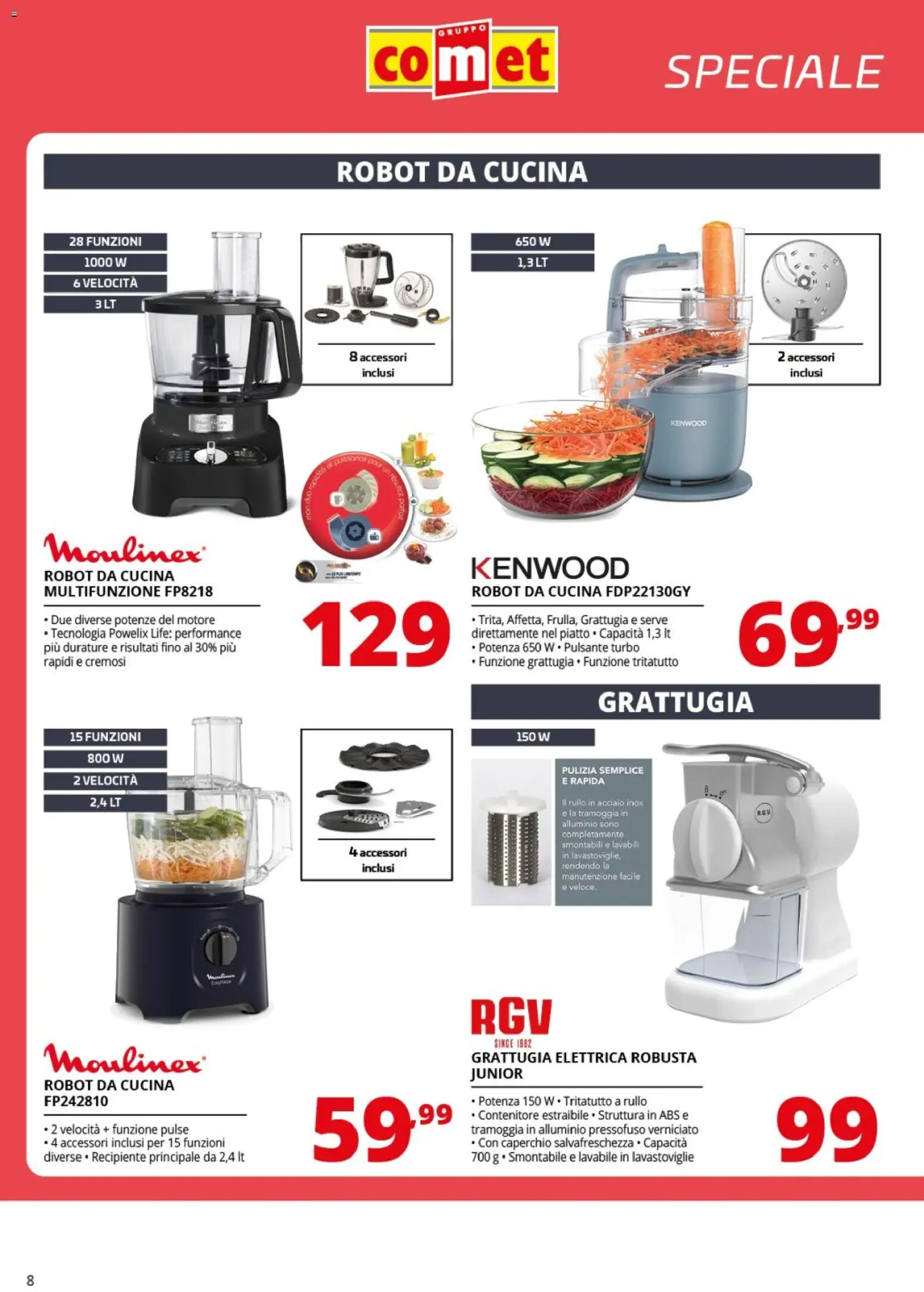 Volantino Comet del 24.04.2026 | Pagina: 8 | Prodotti: Tritatutto, Contenitore, Robot, Robot da cucina