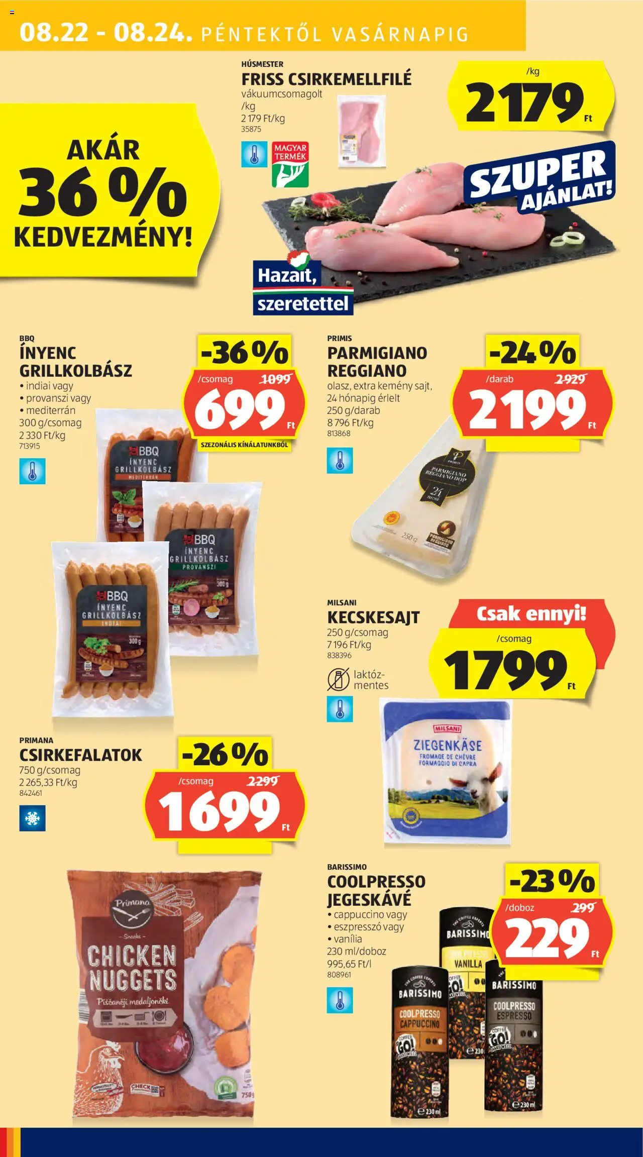 Aldi akciós ujság - amely érvényes a következő dátumtól: 21.08.2025 | Oldal: 42 | Termékek: Grillkolbász, Cappuccino, Kecskesajt, Jegeskávé