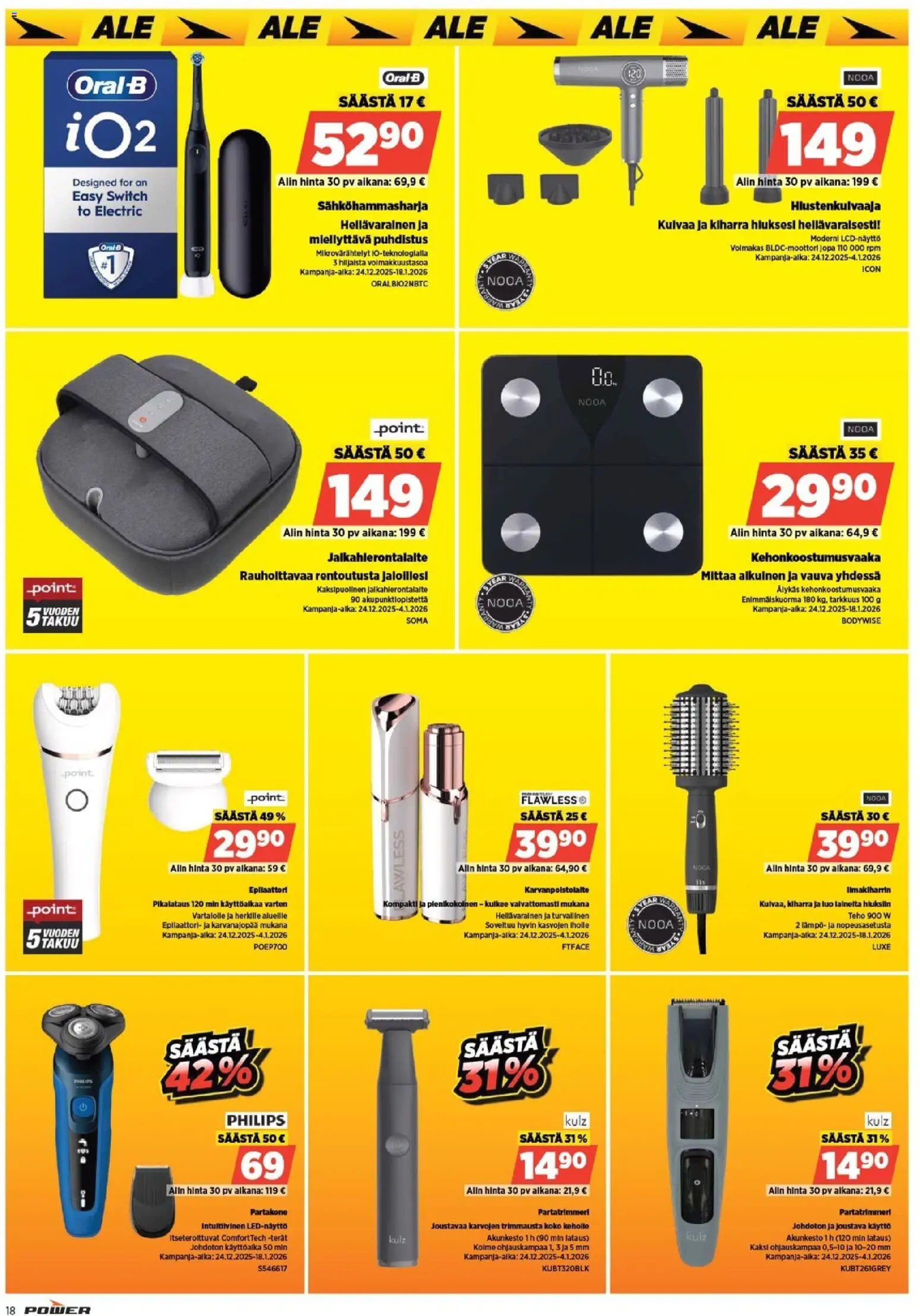 Power tarjoukset – voimassa 01.01.2026 alkaen | Sivu: 18 | Tuotteet: Sähköhammasharja, Partakone