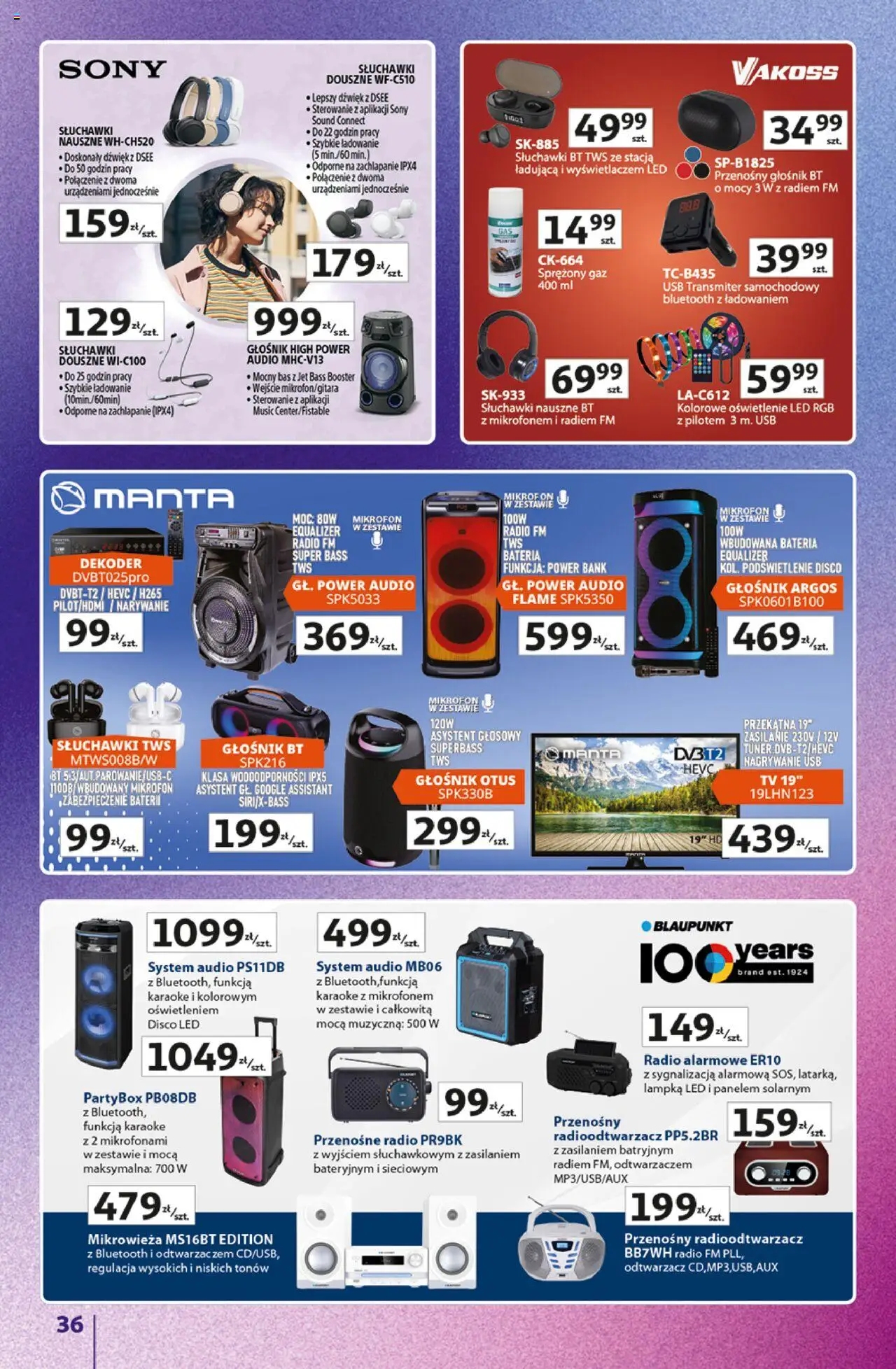 Auchan Gazetka - Znane Marki Duży Wybór Hipermarket od 12.06.2025 | Strona: 36 | Produkty: Audio, Mikrofon, Głośnik, Bateria