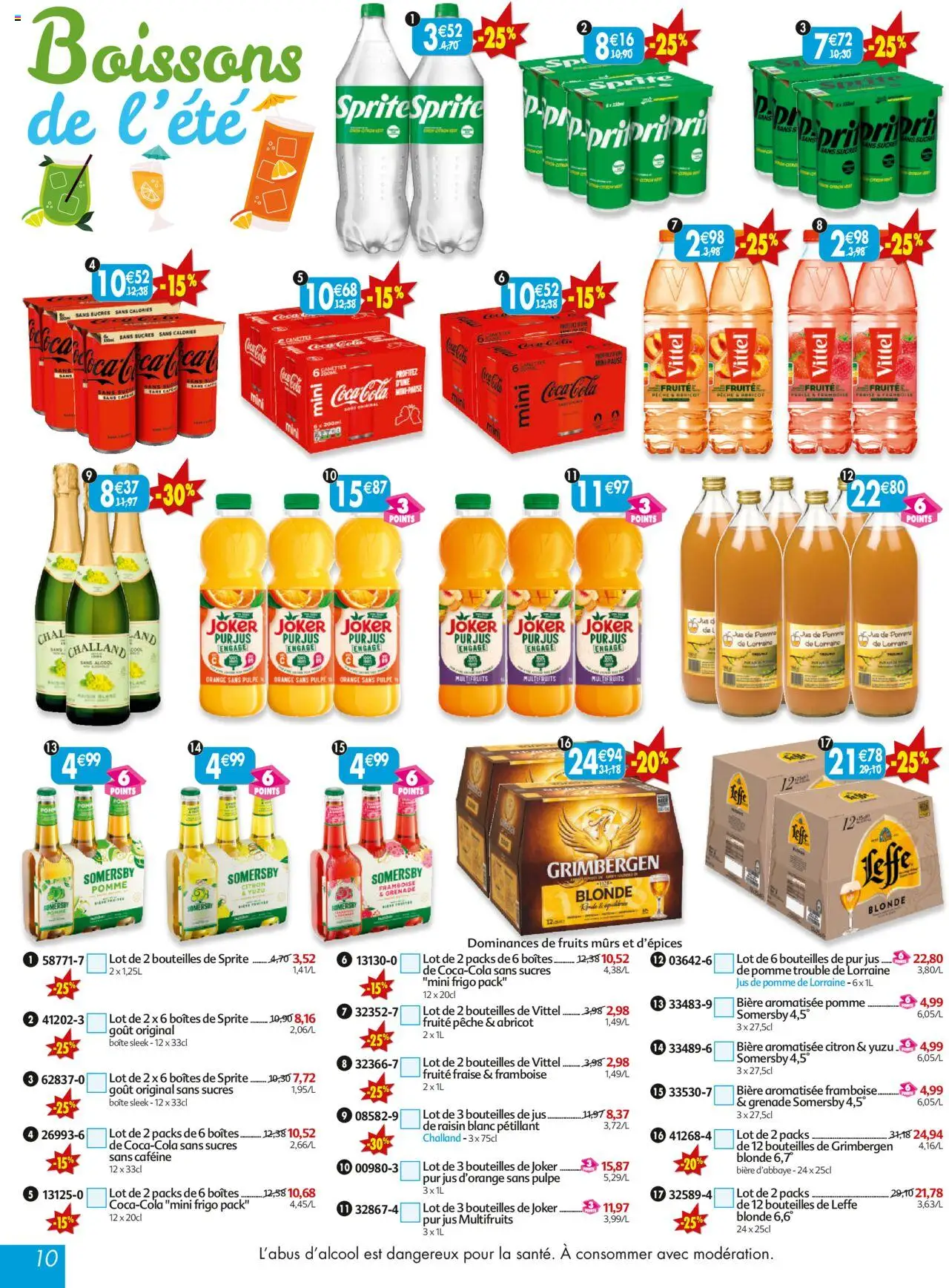  | Page: 10 | Produits: Abricot, Framboise, Jus de pomme, Bière