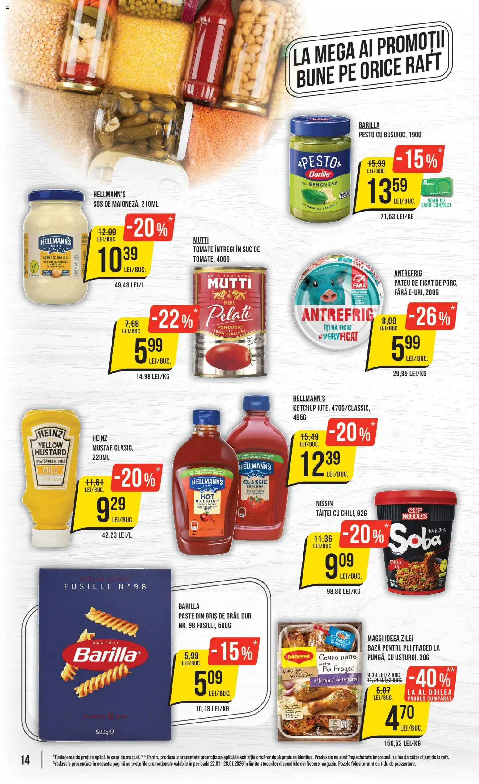 Noul catalog Mega Image – valabil de la 22.01.2026 | Pagină: 14 | Produse: Muștar, Paste, Ketchup, Sos