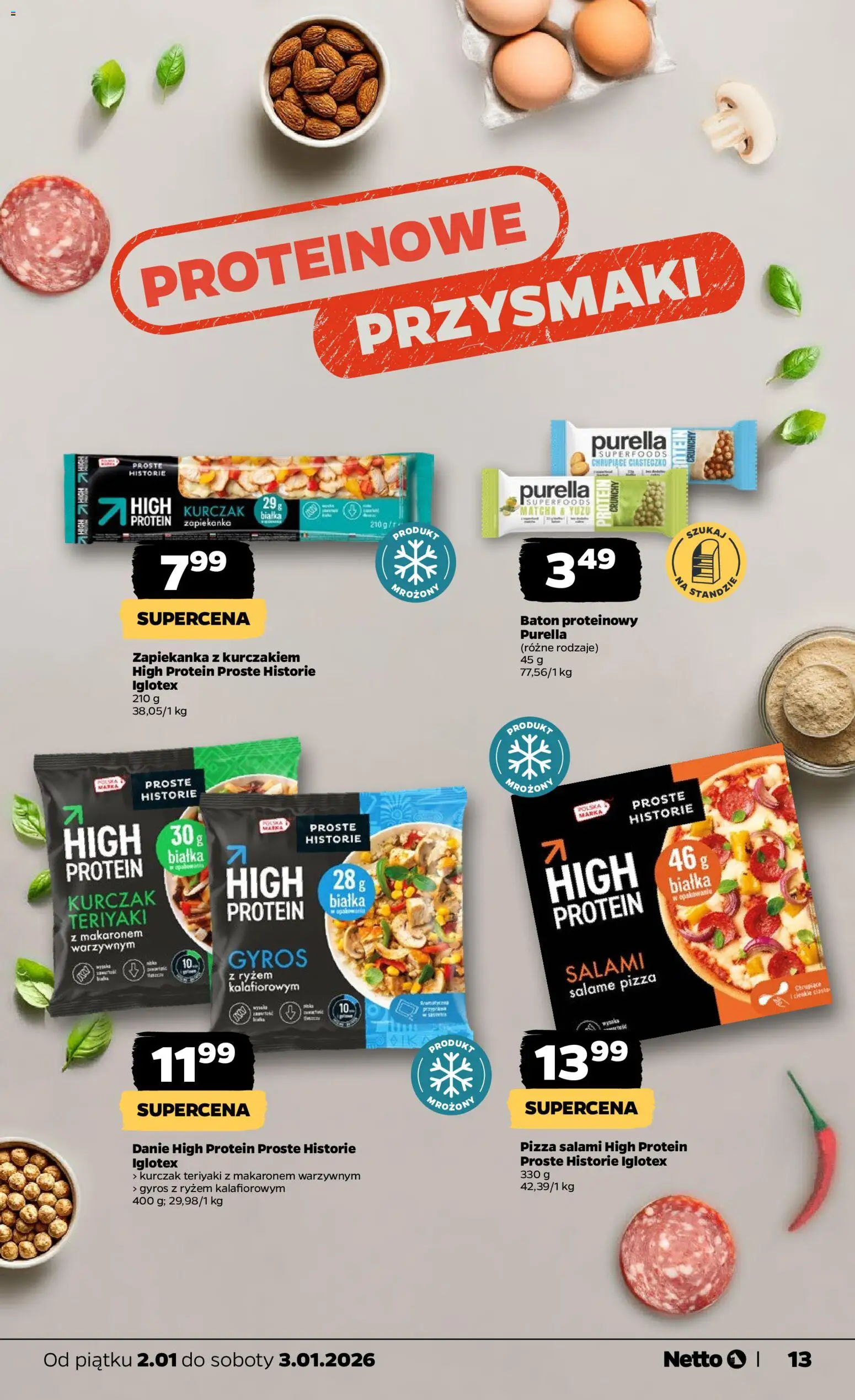 Netto gazetka - Spożywcza od 02.01.2026 | Strona: 13 | Produkty: Kurczak, Baton, Salami, Pizza