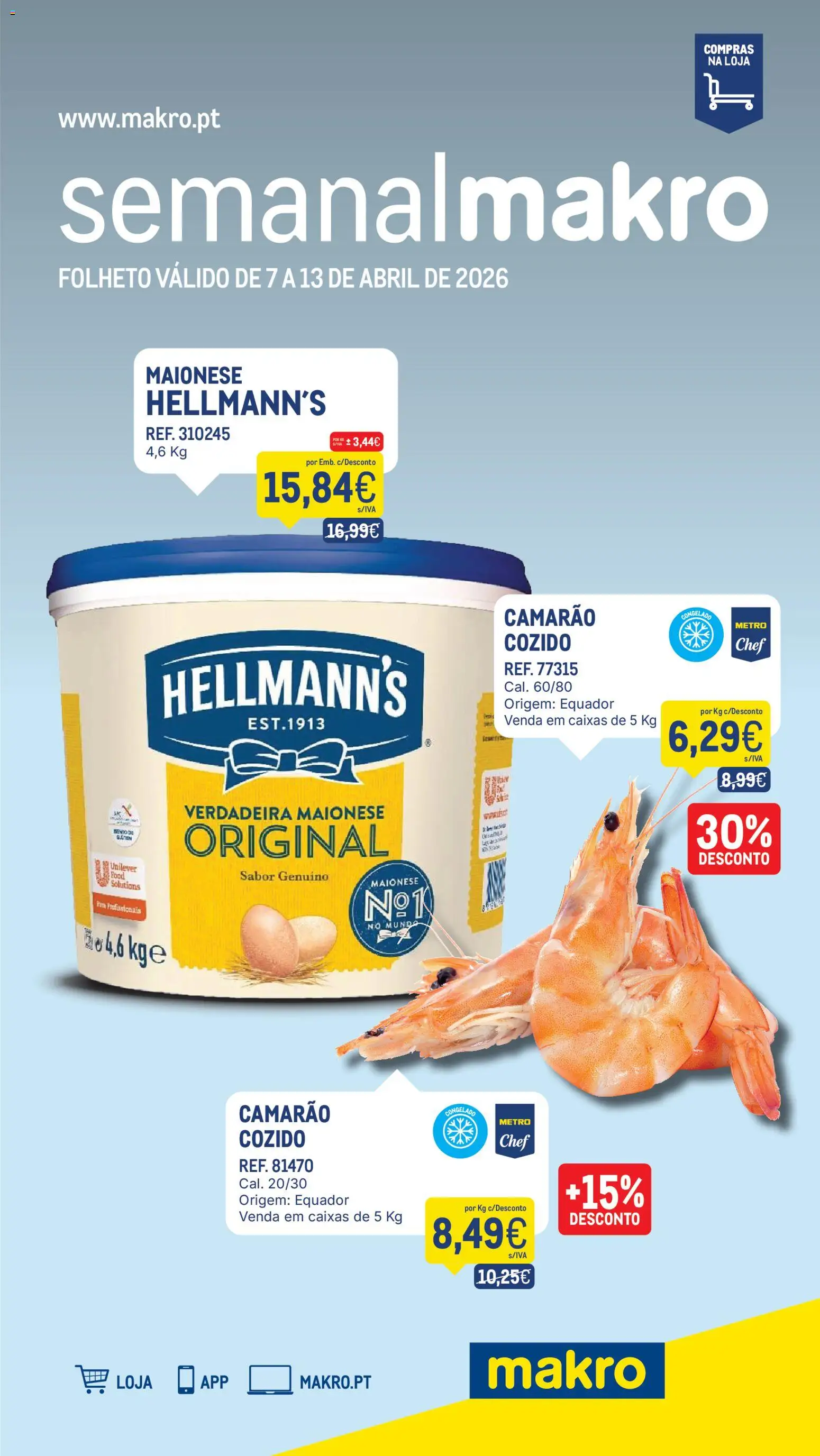 Makro folheto │ válido de 07.04.2026 | Página: 1 | Produtos: Camarão, Maionese