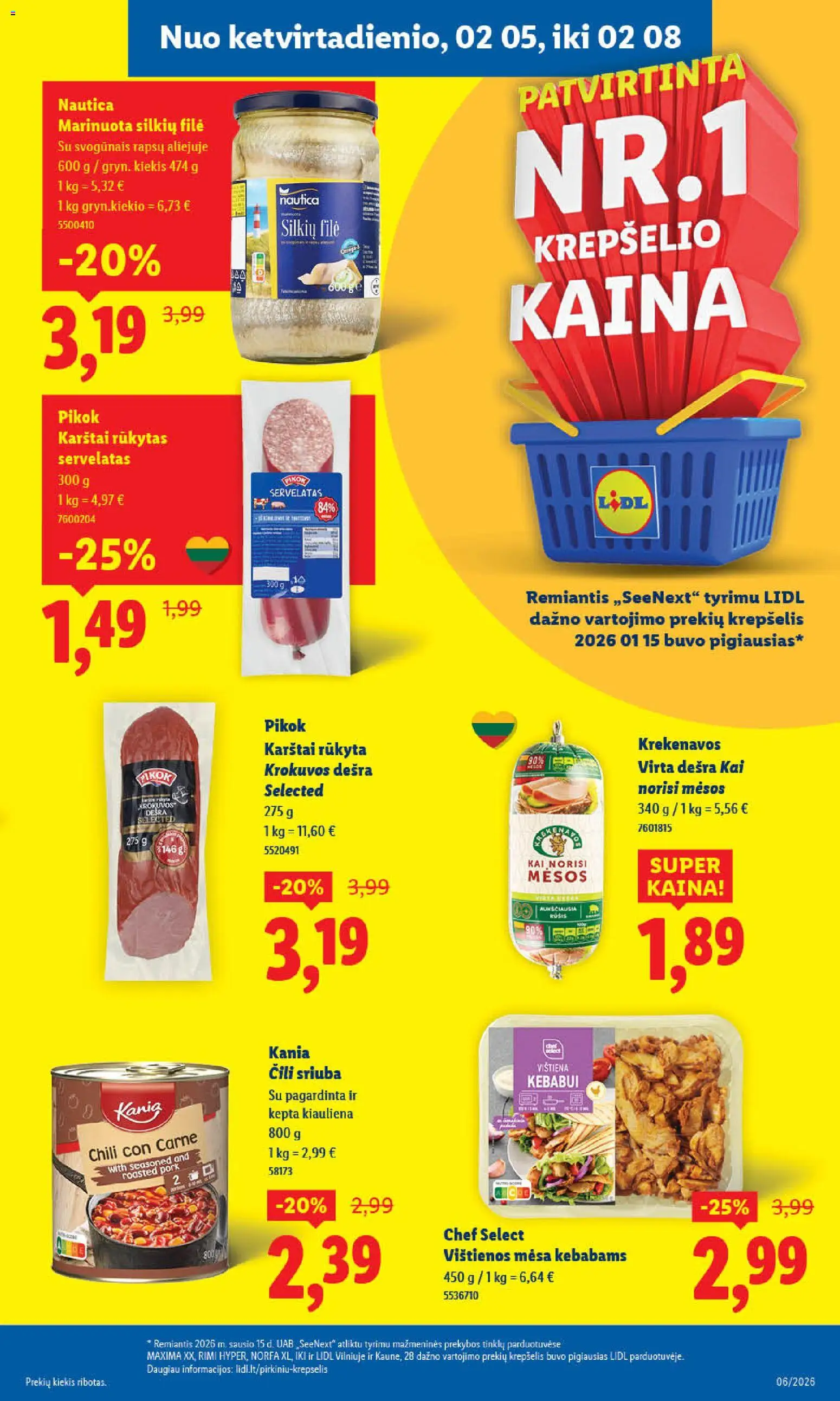 LIDL akcijos nuo 02.02.2026 | Puslapis: 31 | Prekių: Dešra, Krepšelis, Vištiena, Kiauliena