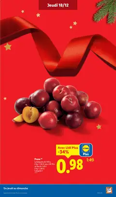 LIDL - Prévisualisation de Prune, La barquette de 500 g (1 kg = 1,96 €) avec Lidl Plus au lieu de 1,49 € (1 kg = 2,98 €) Catégorie 1 valide à partir de 18.12.2025 | Page: 5 | Produits: Prune