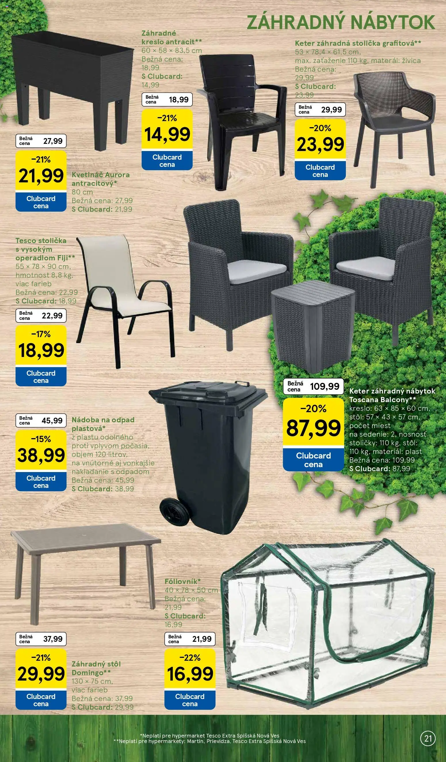 Nové Tesco akcie – leták je platný od 03.03.2026 | Strana: 21 | Produkty: Nábytok, Stoličky, Stôl, Záhradný stôl