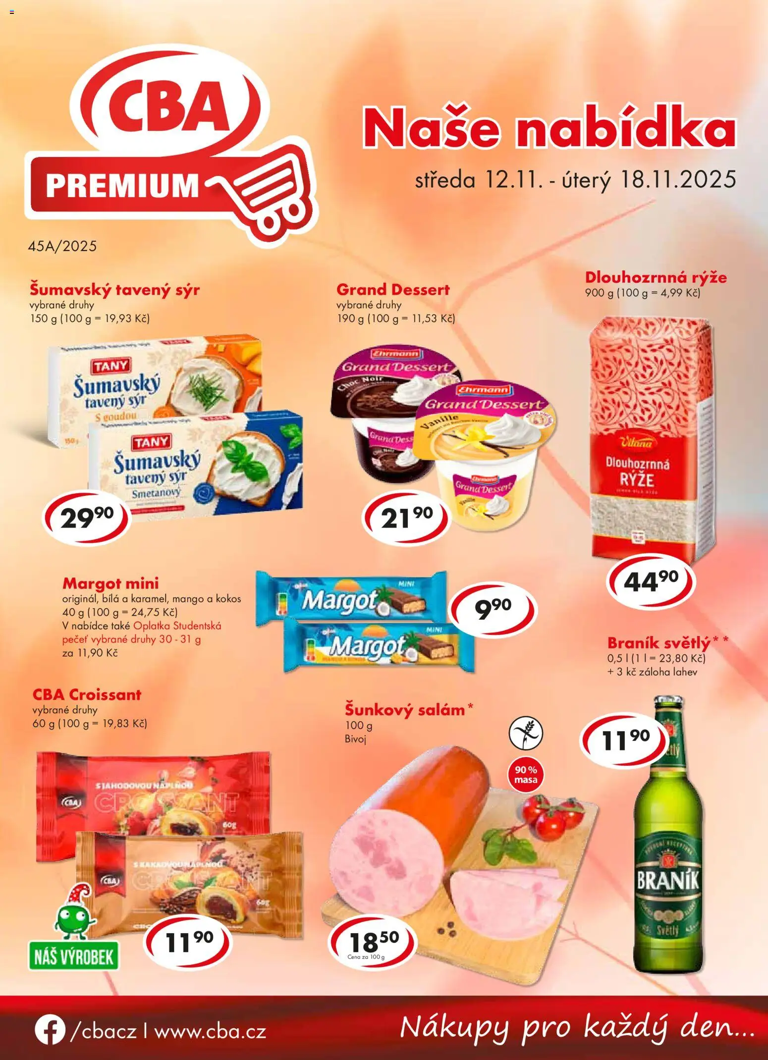 CBA leták - Premium od 12.11.2025 | Strana: 1 | Produkty: Salám, Rýže, Šunkový salám, Croissant