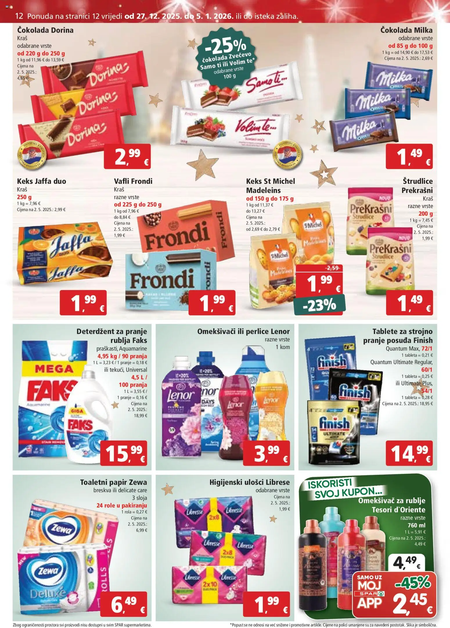 Spar katalog | vrijedi od 27.12.2025 | Stranica: 12 | Proizvodi: Faks, Higijenski ulošci, Čokolada, Toaletni papir