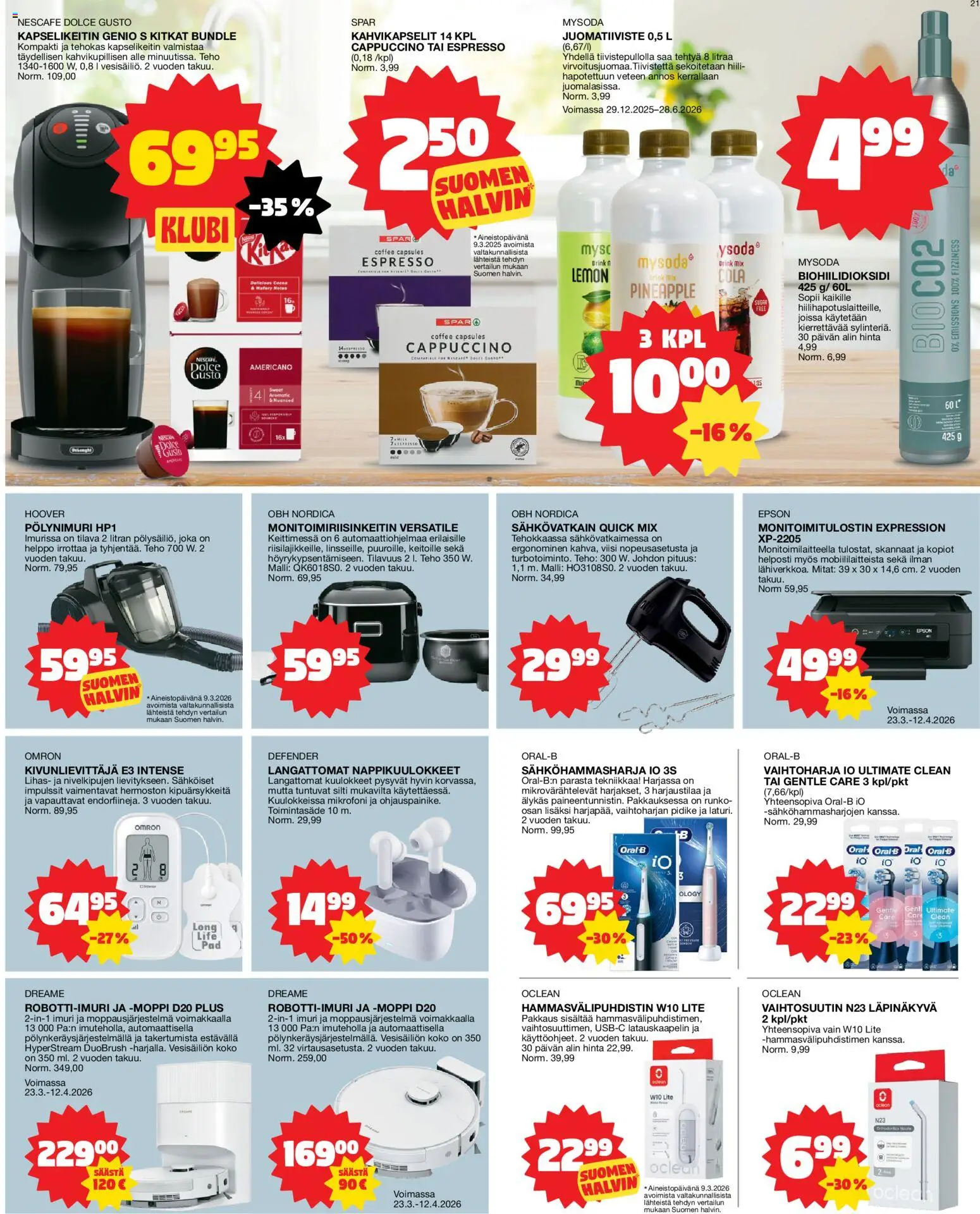 Tokmanni tarjoukset – voimassa 23.03.2026 alkaen | Sivu: 21 | Tuotteet: Sähköhammasharja, Monitoimitulostin, Moppi, Langattomat kuulokkeet