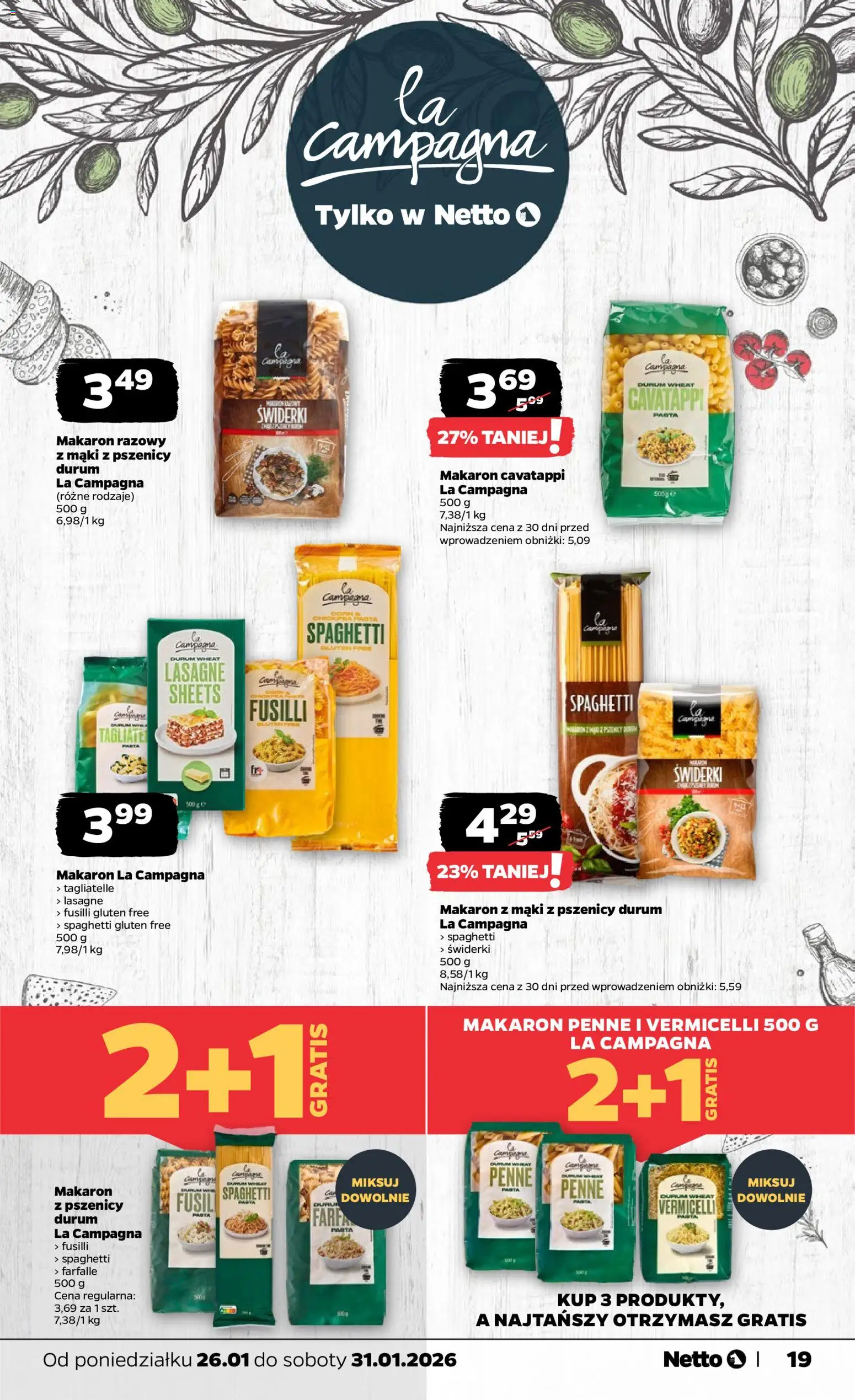 Netto gazetka - Spożywcza od 26.01.2026 | Strona: 19 | Produkty: Penne, Lasagne, Tagliatelle, Makaron