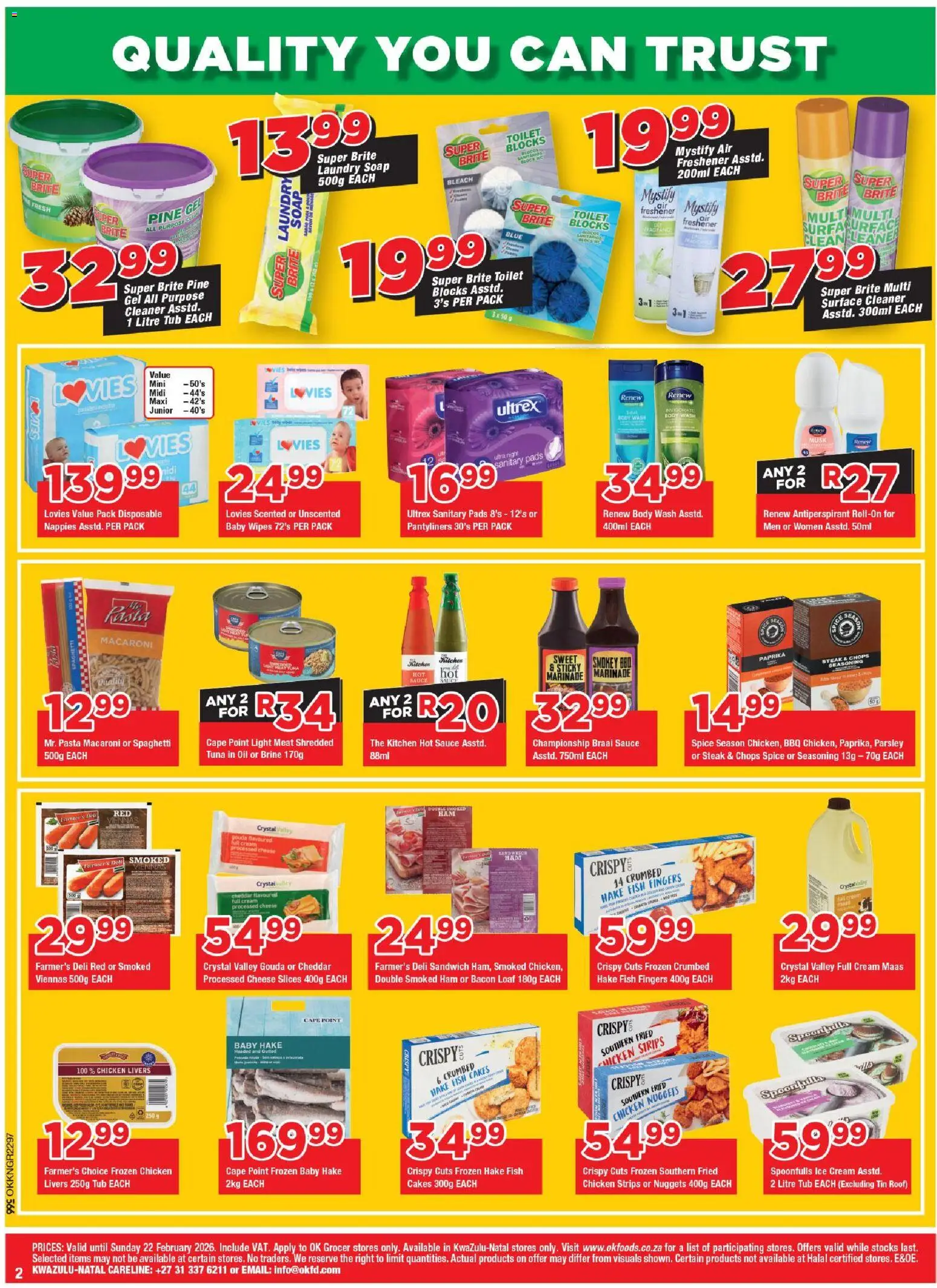 New OK Foods catalogue – valid from 11.02.2026 | Page: 2 | Products: Tuna, Fish, Soap, Bacon