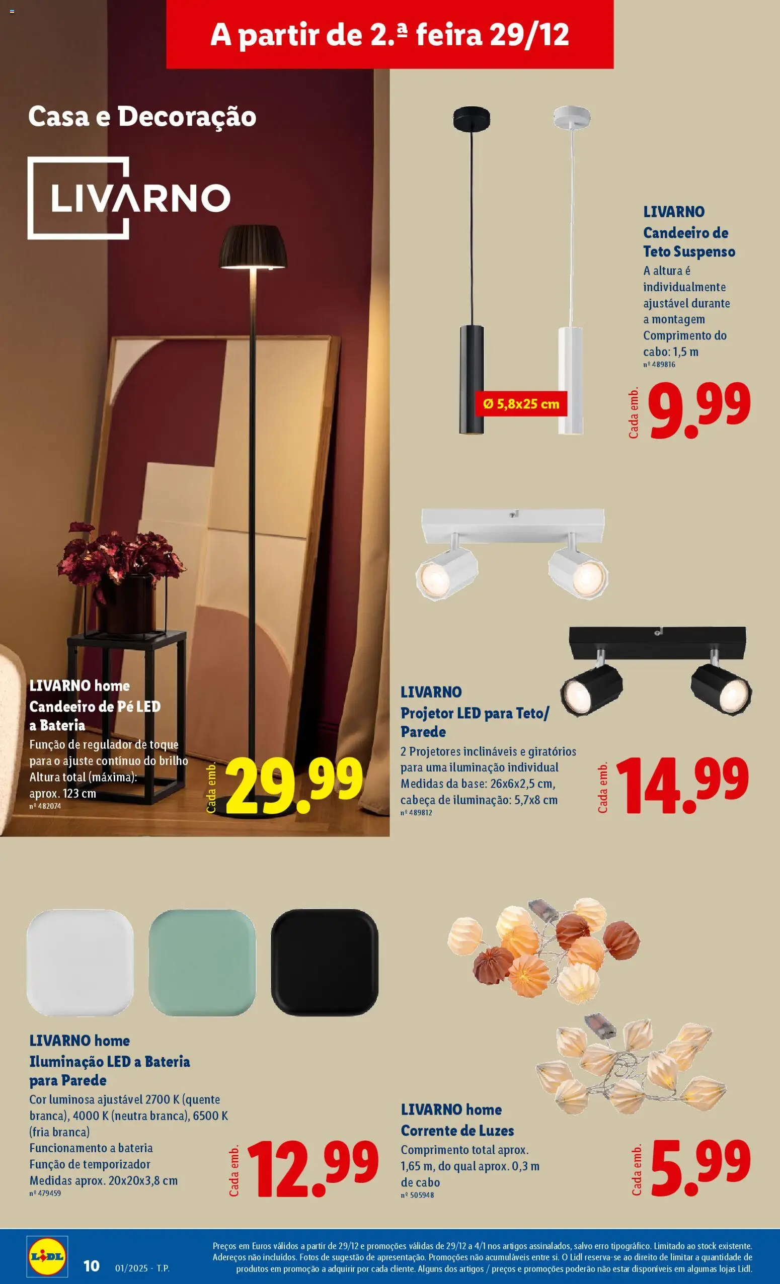 Lidl Novidades │ válido de 29.12.2025 | Página: 10 | Produtos: Candeeiro, Cabo, Projetor, Bateria